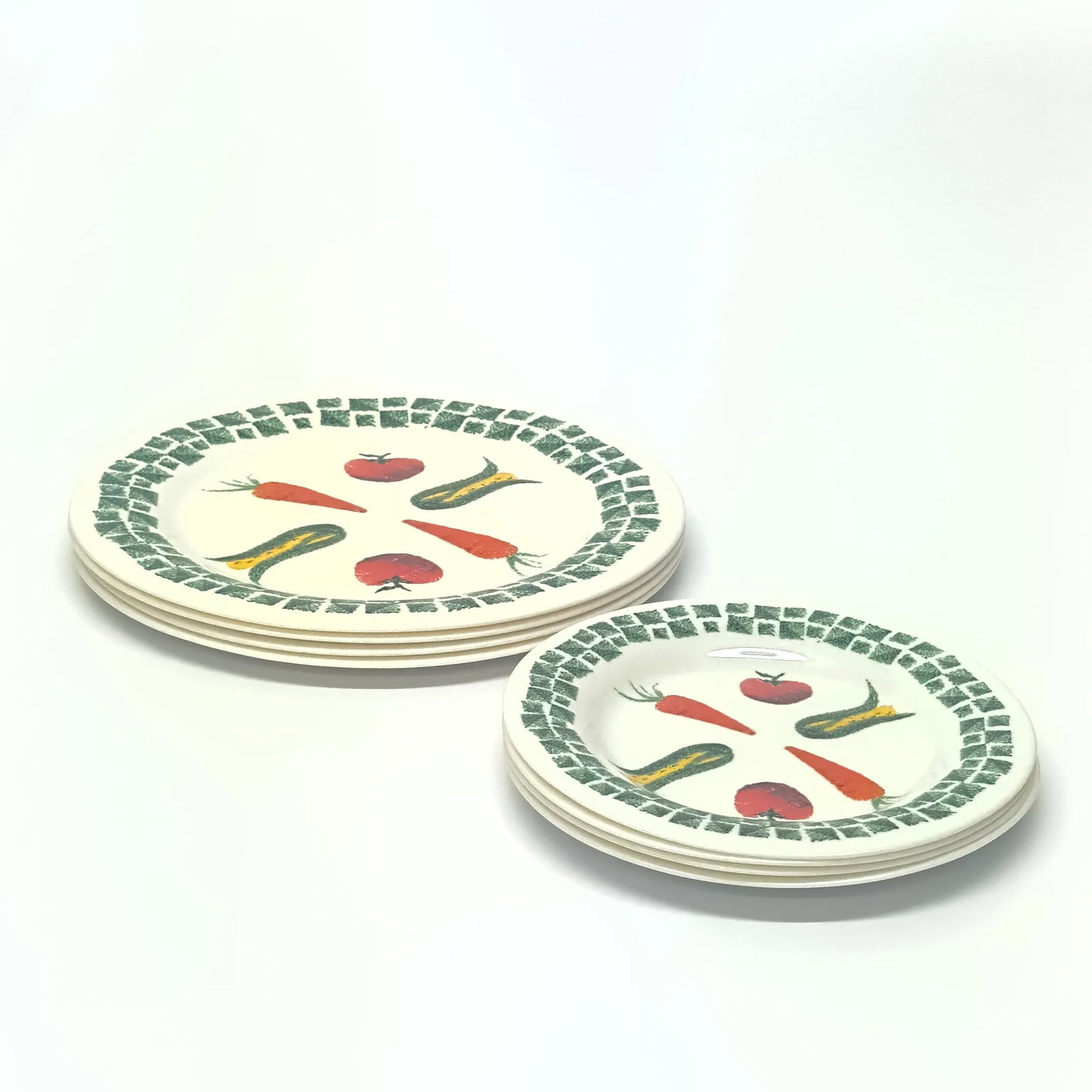 White Glass Dinner & Side Plates With Vintage Vegetable Motif by Arcopal France - Set of 8 - 2