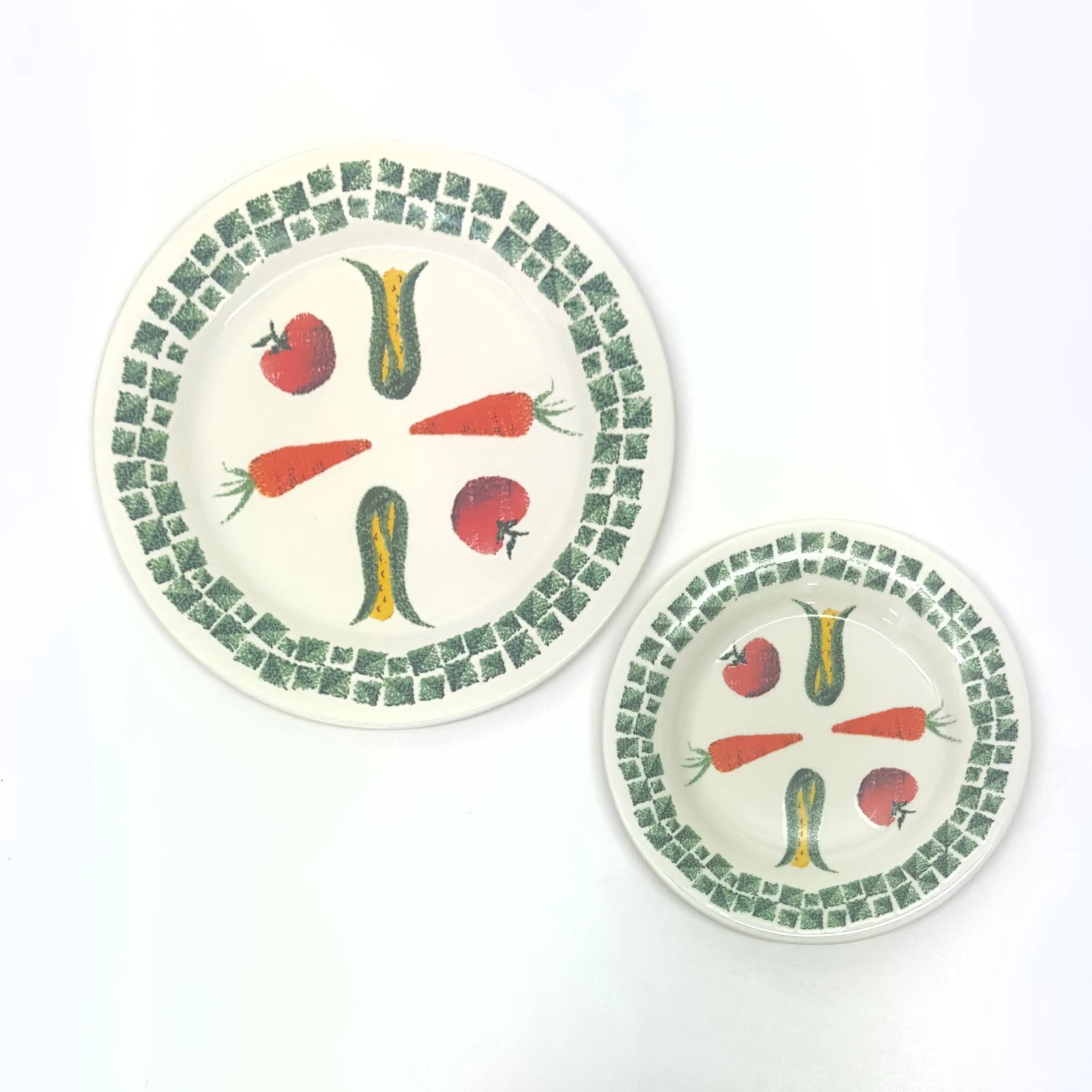 White Glass Dinner & Side Plates With Vintage Vegetable Motif by Arcopal France - Set of 8 - 4