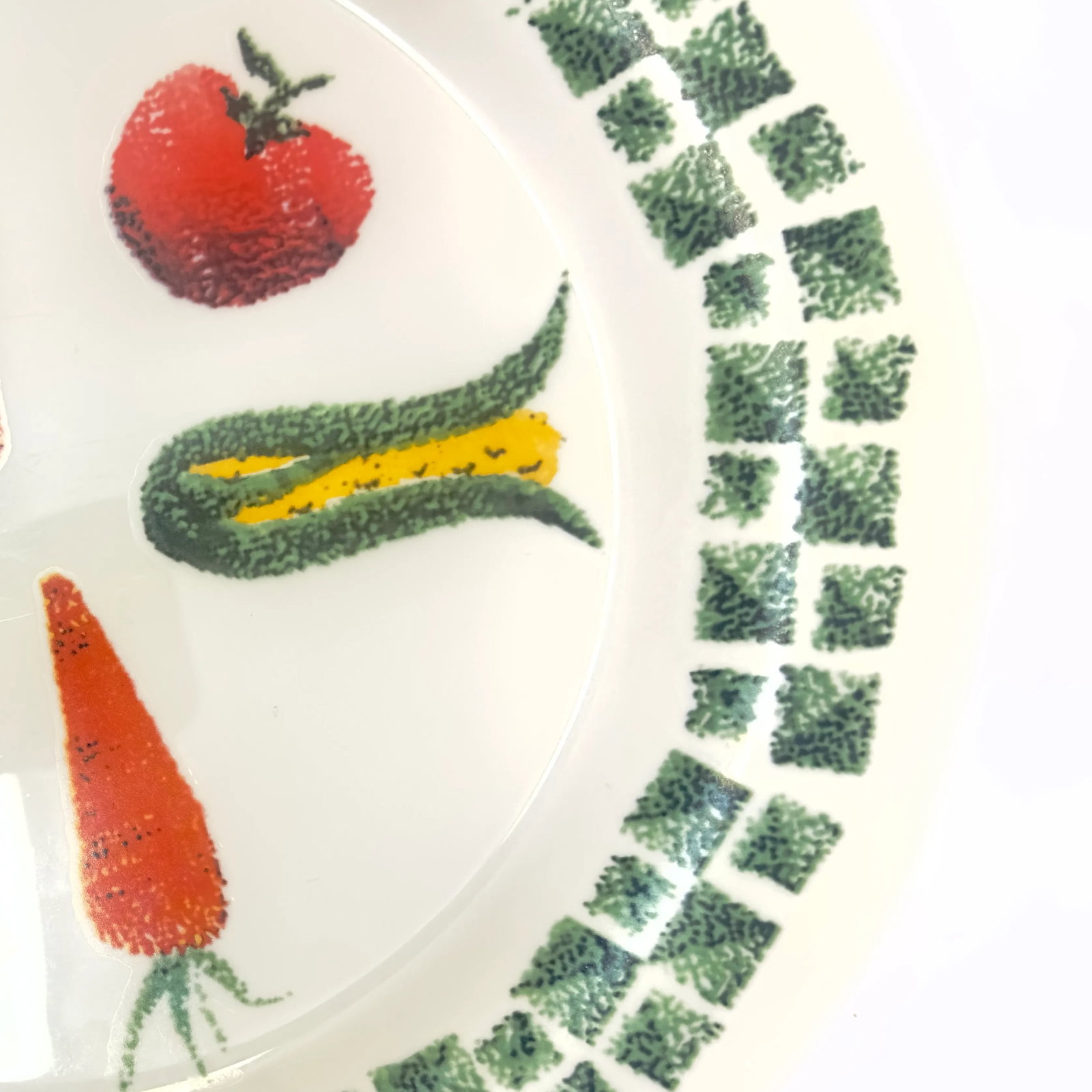 White Glass Dinner & Side Plates With Vintage Vegetable Motif by Arcopal France - Set of 8 - 6