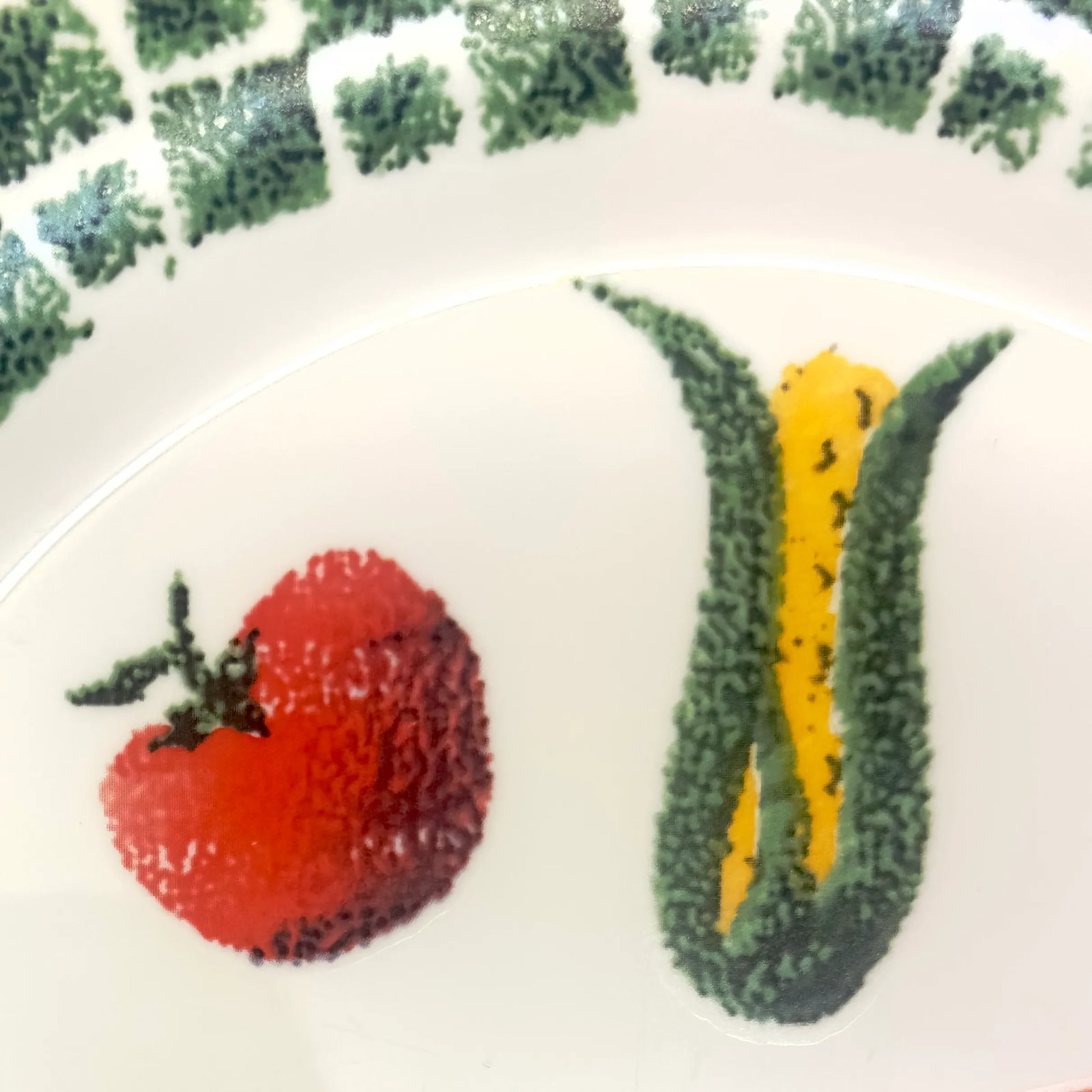 White Glass Dinner & Side Plates With Vintage Vegetable Motif by Arcopal France - Set of 8 - 7