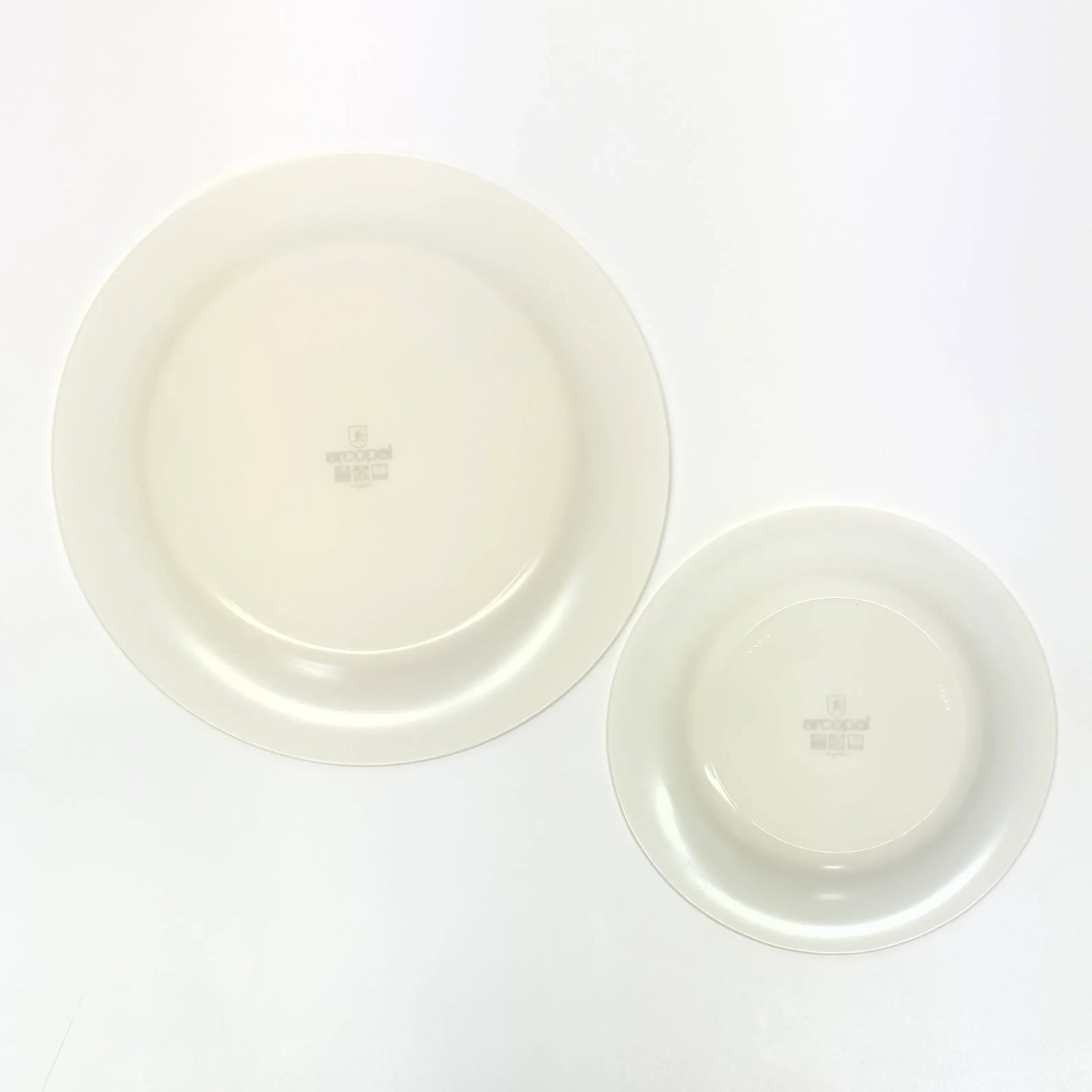 White Glass Dinner & Side Plates With Vintage Vegetable Motif by Arcopal France - Set of 8 - 8