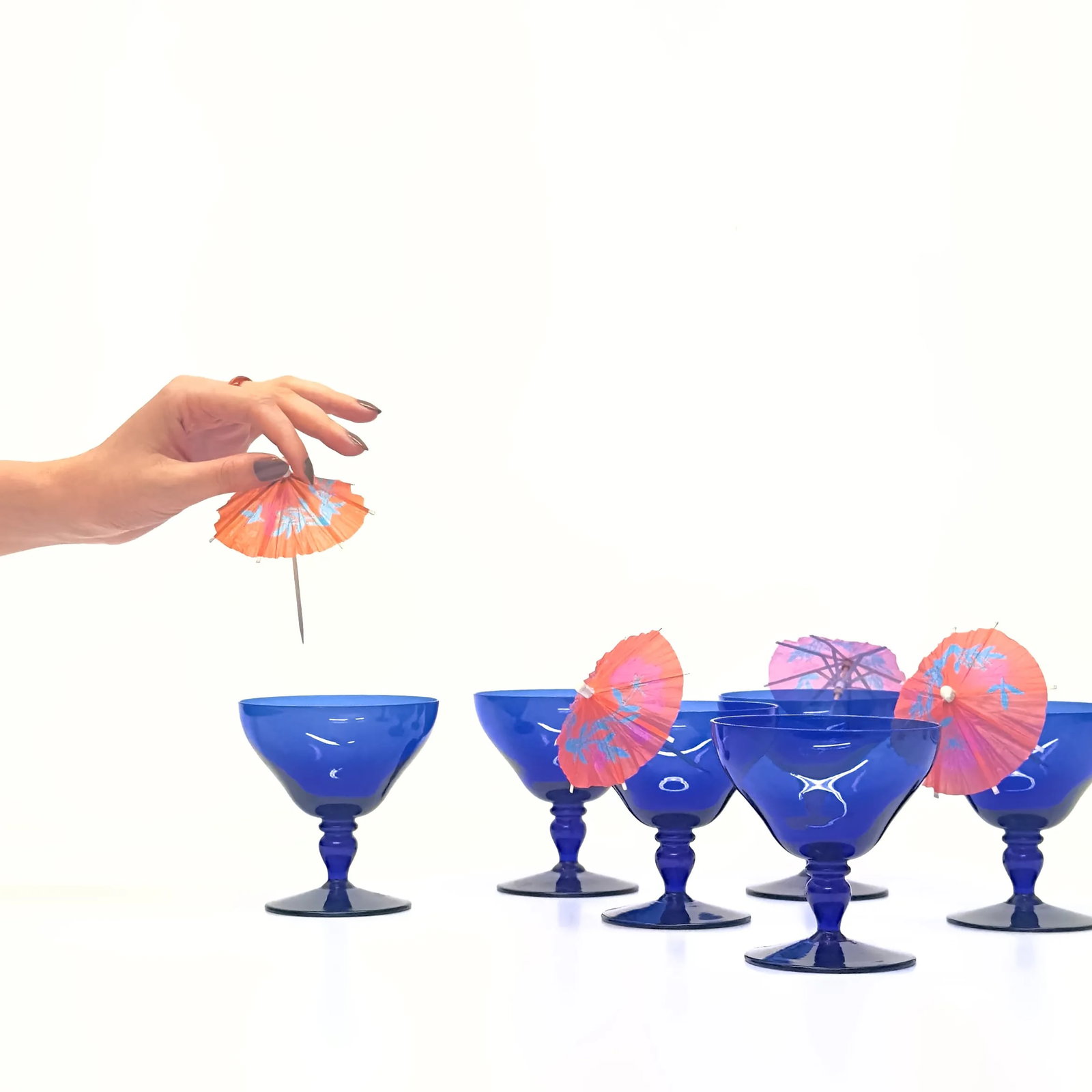 Vintage Stemmed Cobalt Cocktail Glasses - Set of 6 - 2