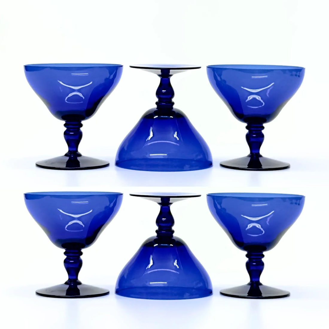 Vintage Stemmed Cobalt Cocktail Glasses - Set of 6 - 3