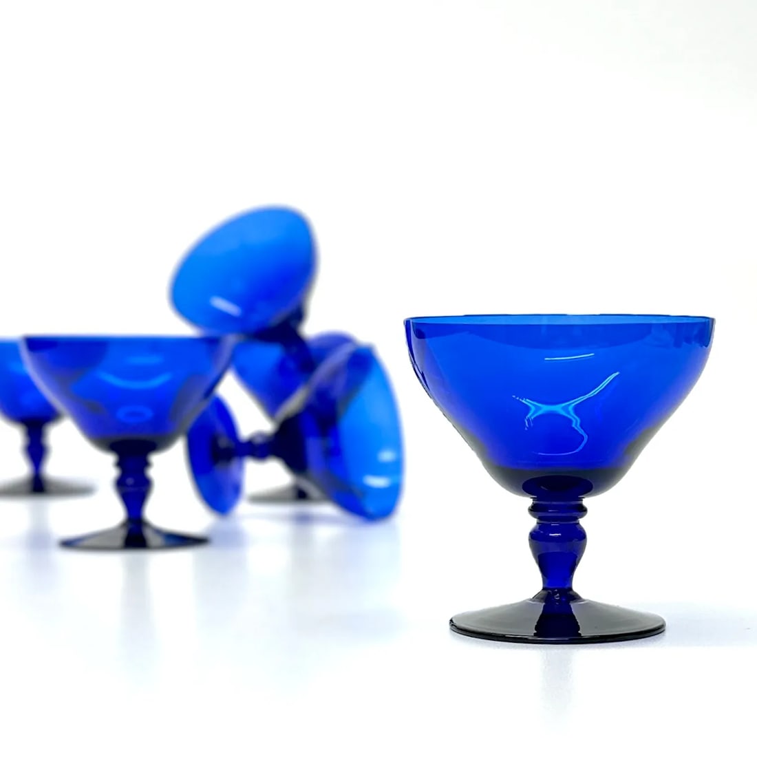 Vintage Stemmed Cobalt Cocktail Glasses - Set of 6 - 4