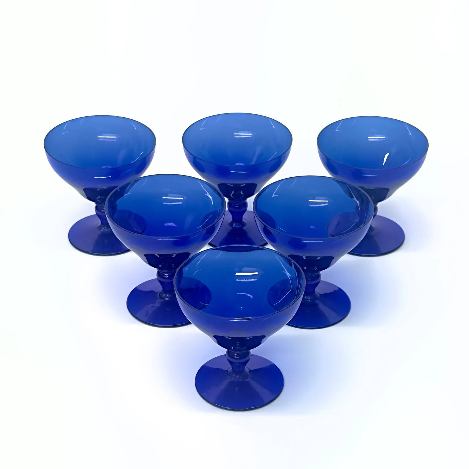 Vintage Stemmed Cobalt Cocktail Glasses - Set of 6 - 6