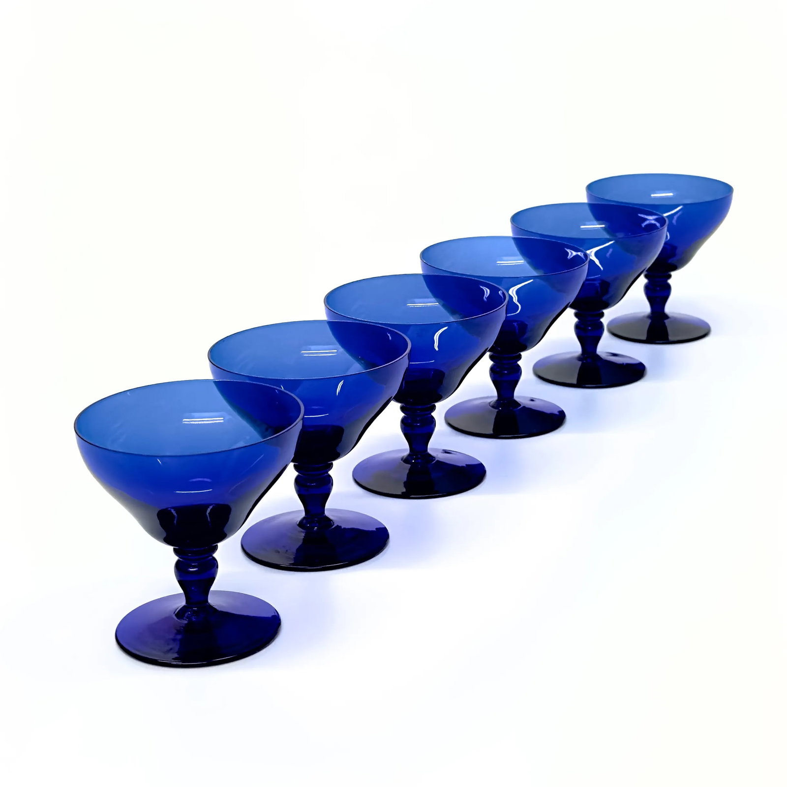 Vintage Stemmed Cobalt Cocktail Glasses - Set of 6 - 7