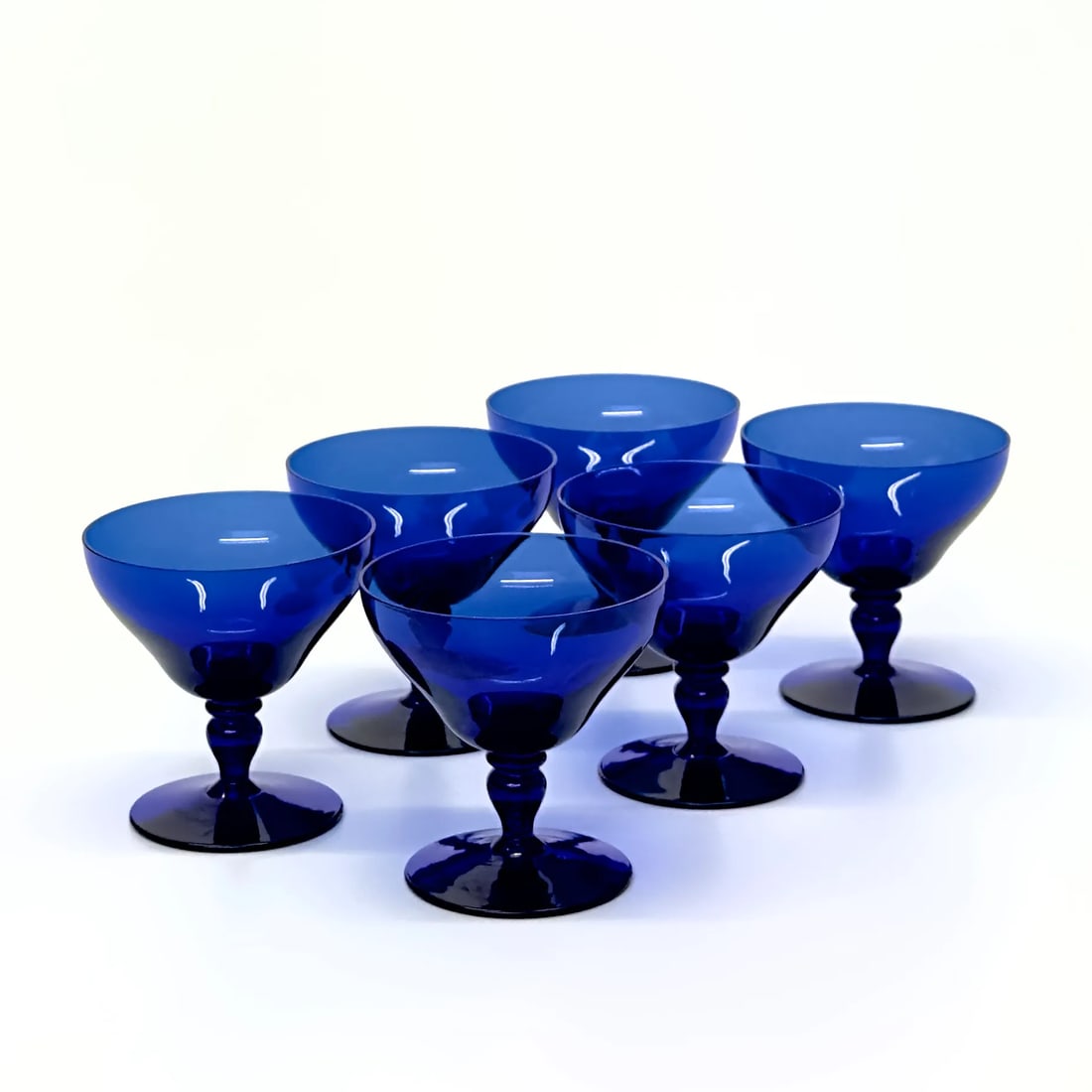 Vintage Stemmed Cobalt Cocktail Glasses - Set of 6 - 8
