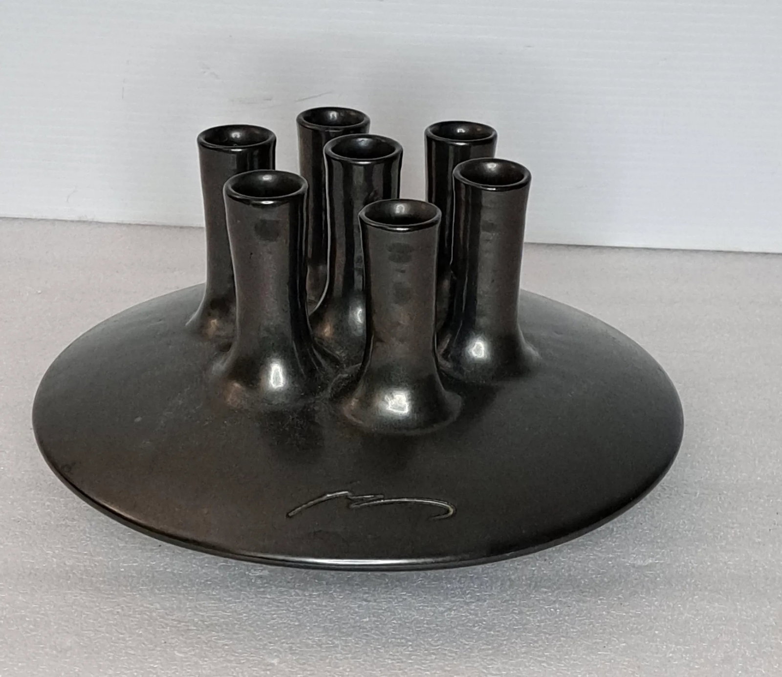 1950s Vallauris Ceramic Black Enamel Vase Signed by Louis Giraud, Made in France - 3