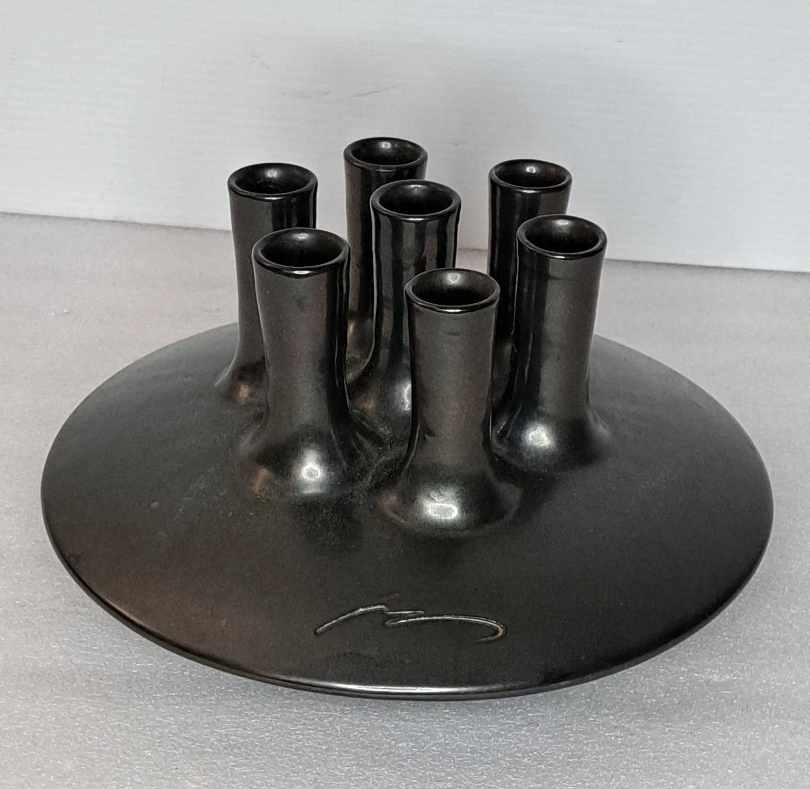 1950s Vallauris Ceramic Black Enamel Vase Signed by Louis Giraud, Made in France - 4