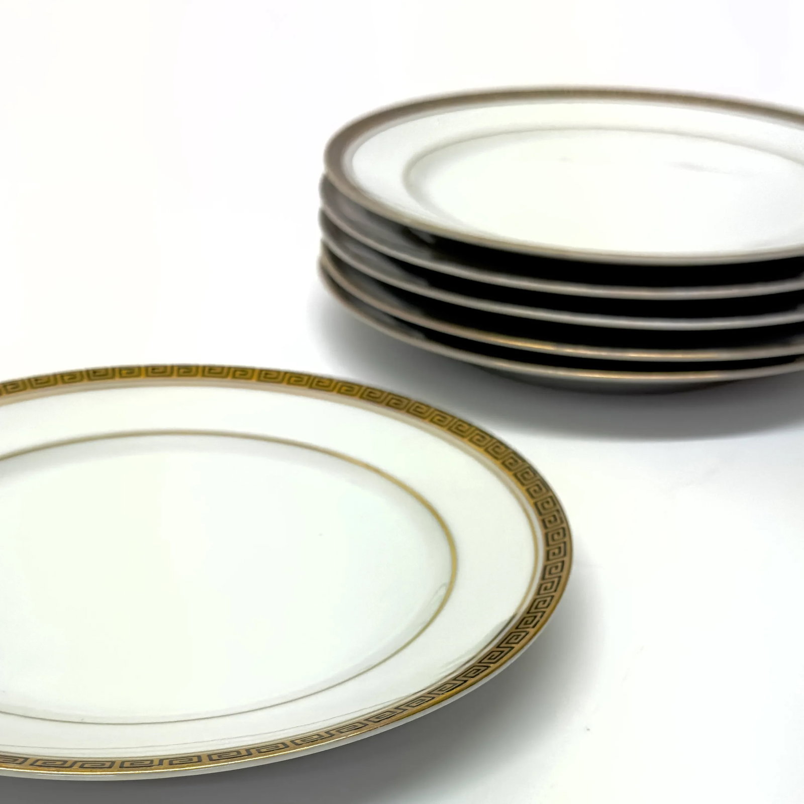 Gold Edged Porcelain Side Plates With Classic Greek Key Motif - Set of 6 - 7
