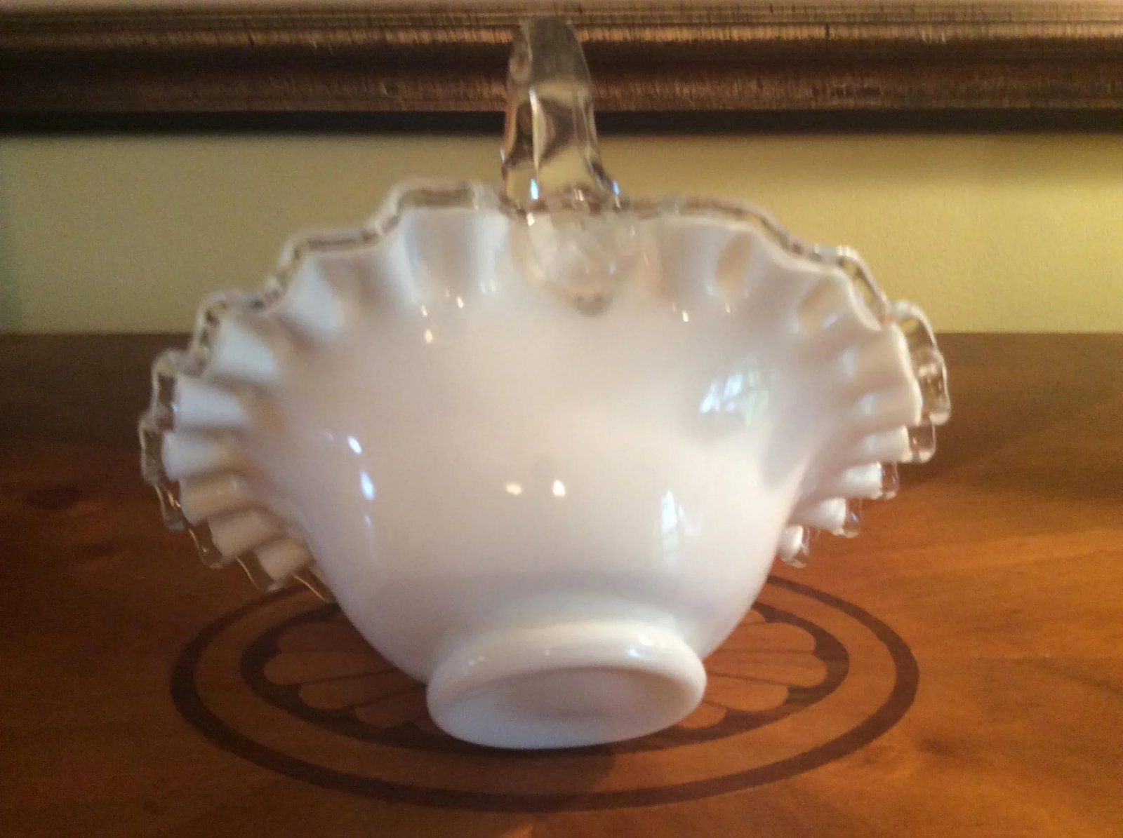 Vintage Fenton Silver Crest Basket With Faux Bamboo Glass Handle - 10