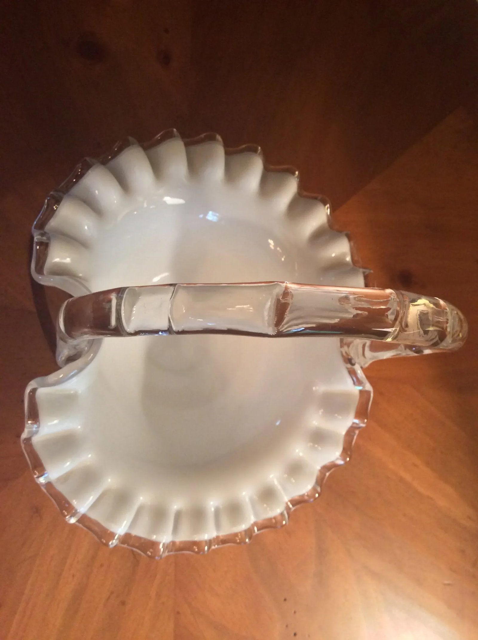 Vintage Fenton Silver Crest Basket With Faux Bamboo Glass Handle - 11