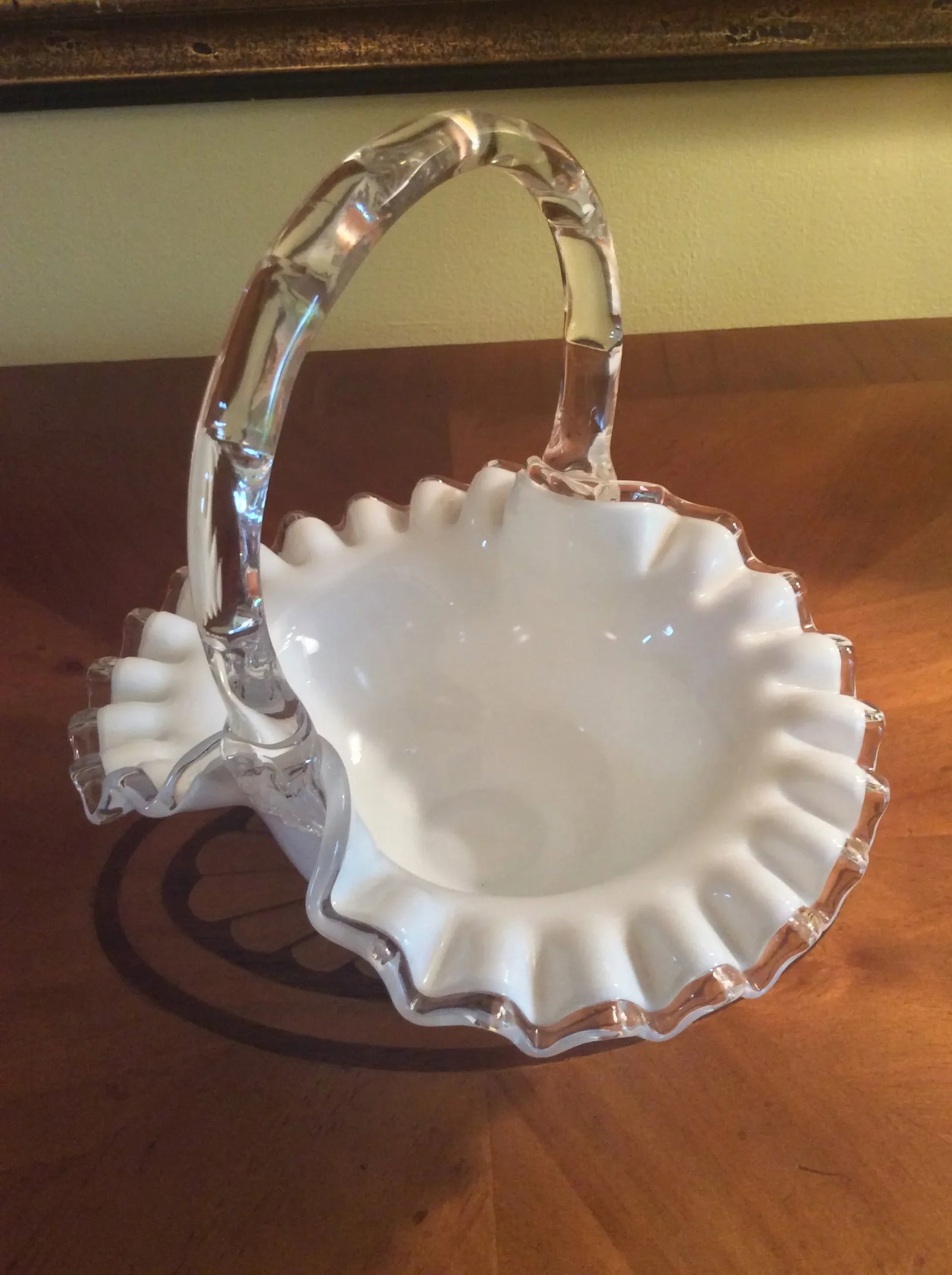 Vintage Fenton Silver Crest Basket With Faux Bamboo Glass Handle - 4