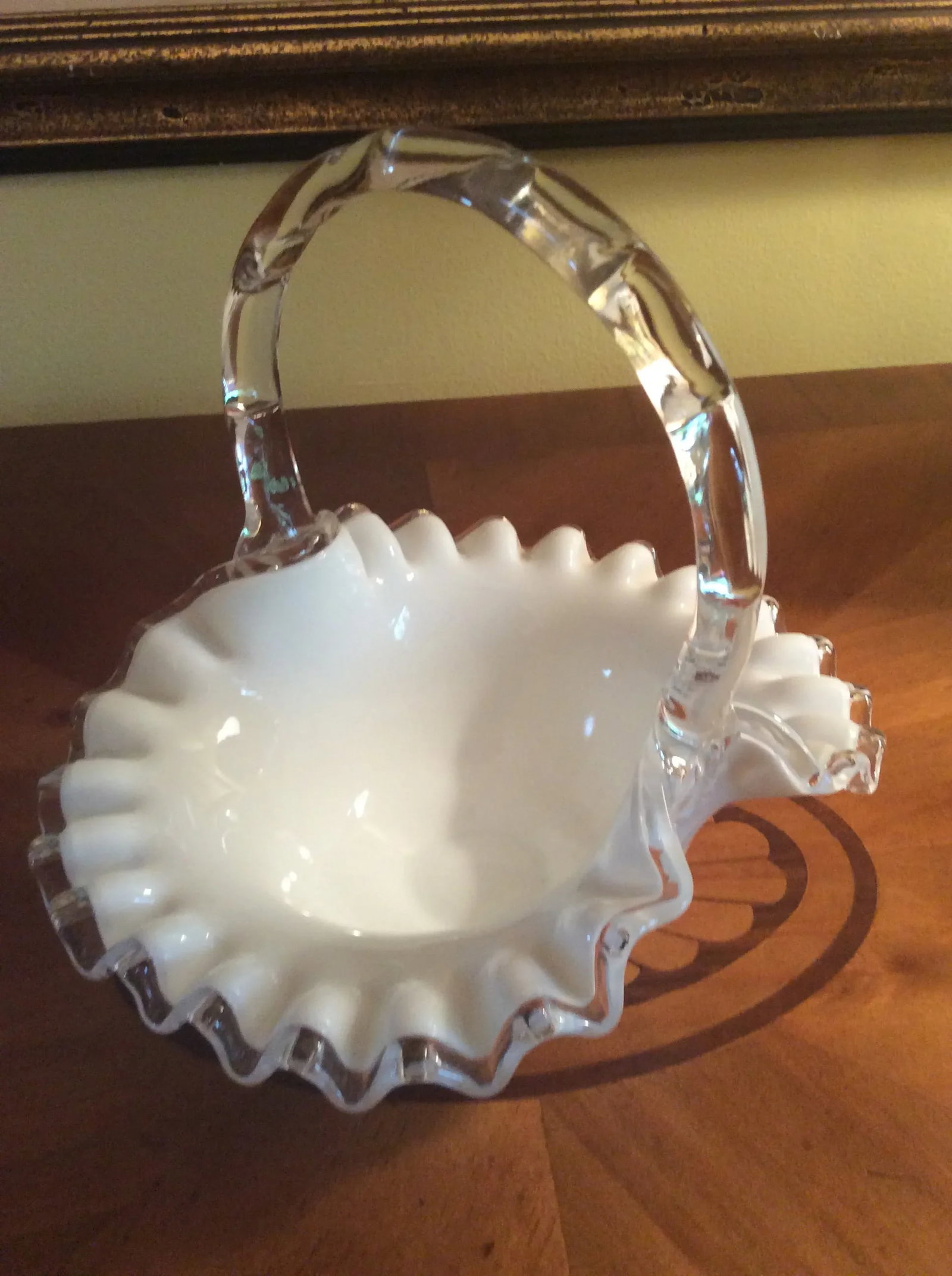 Vintage Fenton Silver Crest Basket With Faux Bamboo Glass Handle - 5