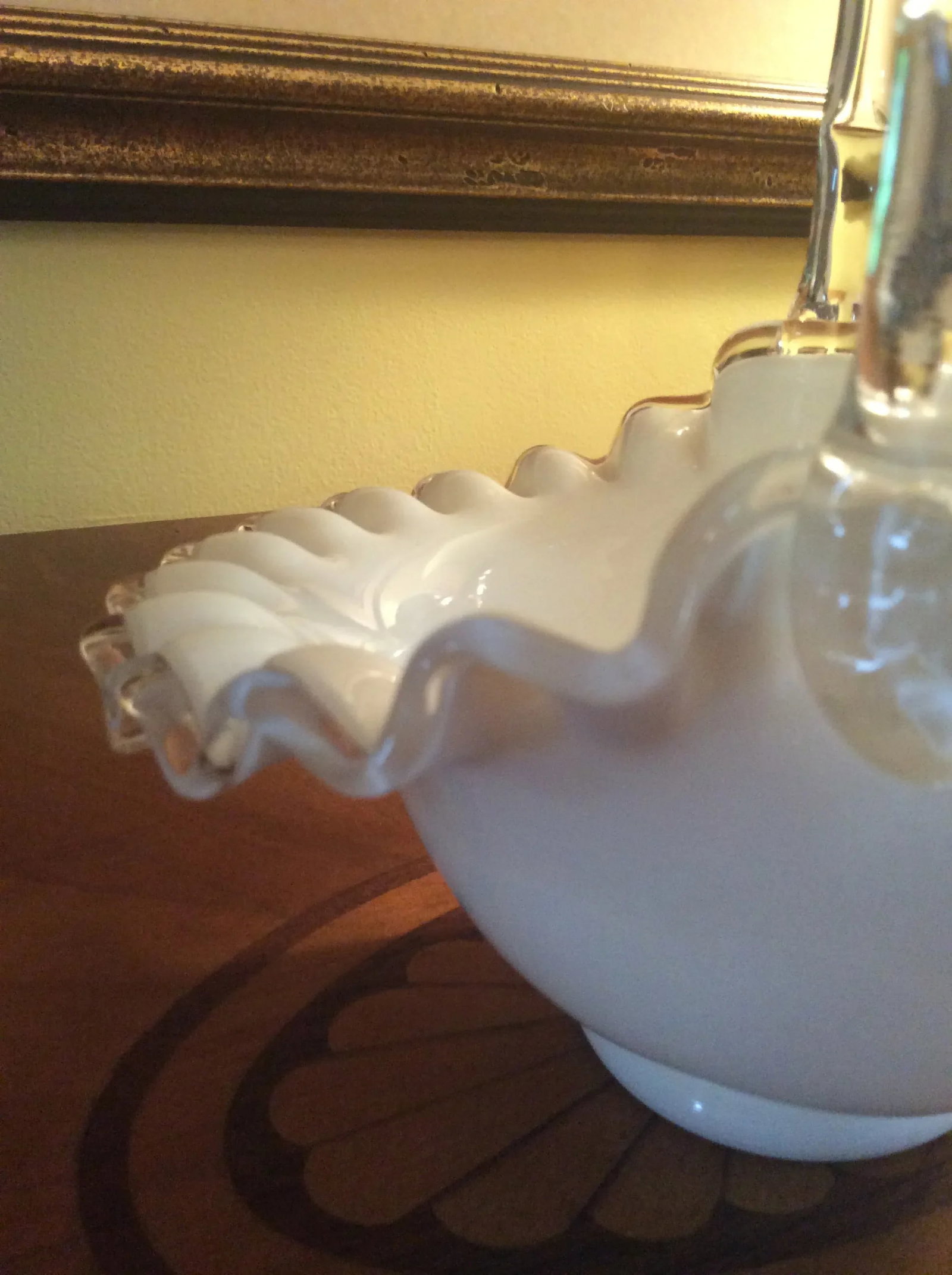 Vintage Fenton Silver Crest Basket With Faux Bamboo Glass Handle - 7