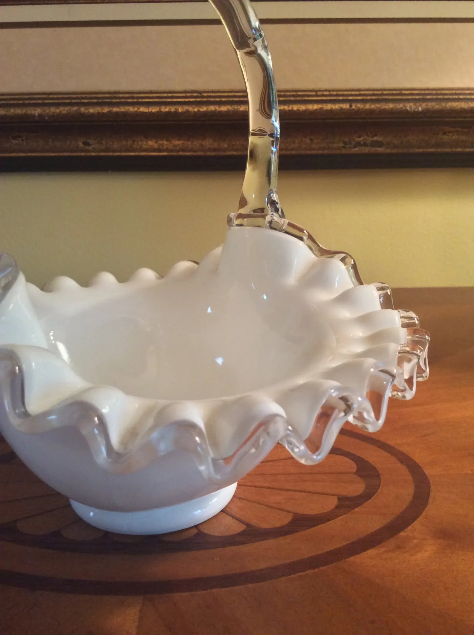 Vintage Fenton Silver Crest Basket With Faux Bamboo Glass Handle - 8