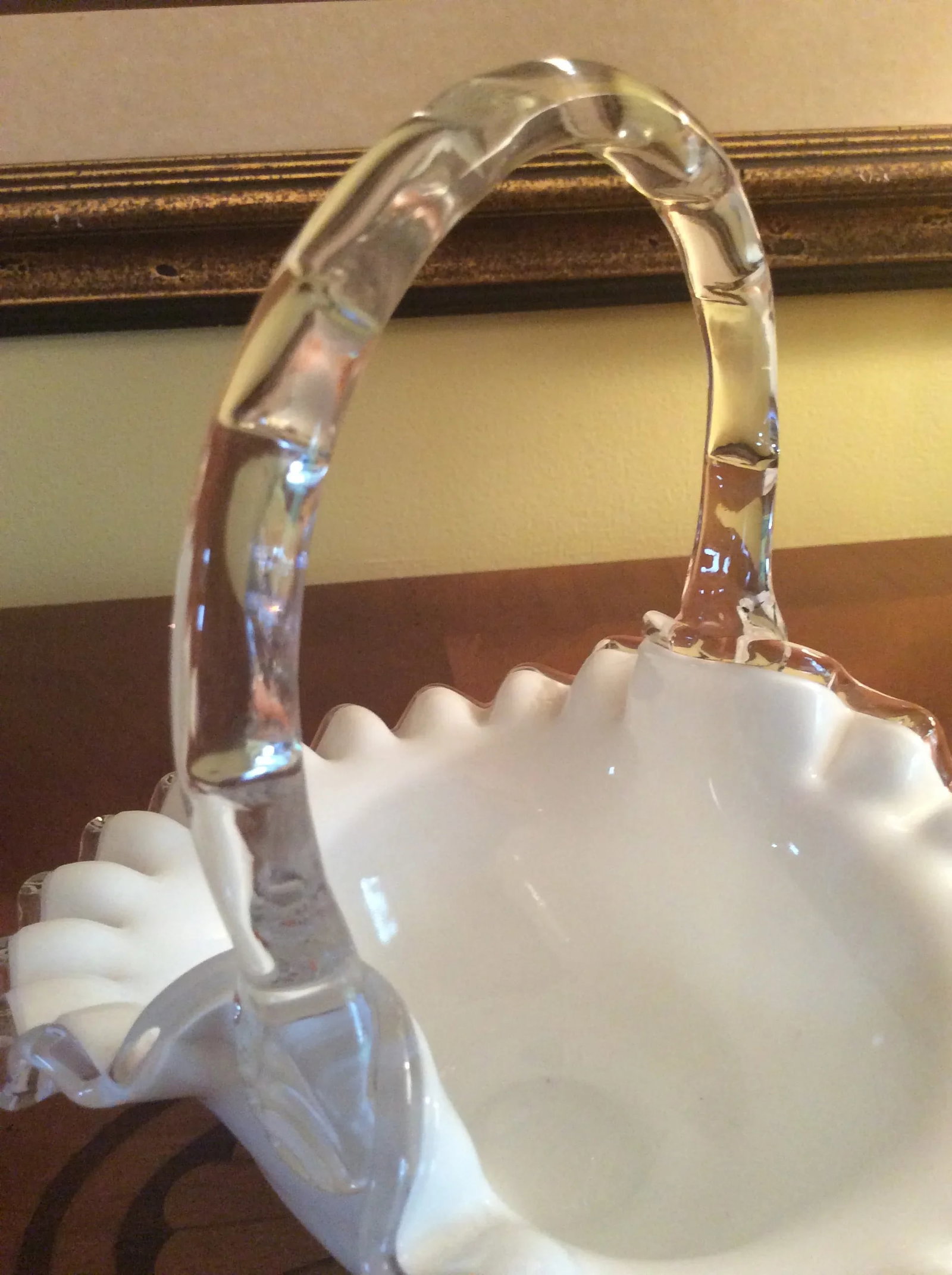 Vintage Fenton Silver Crest Basket With Faux Bamboo Glass Handle - 9