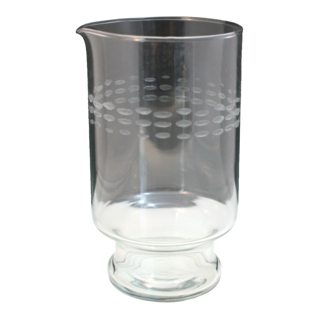 Mid Century Modern Round Etched Crystal Footed Cocktail Pitcher: Vintage 1960s Crystal Etched Cocktail Pitcher Princess House Heritage Pattern This vintage mid-century modern design Princess House clear crystal etched pitcher dates back to the 1960s. The pitcher is