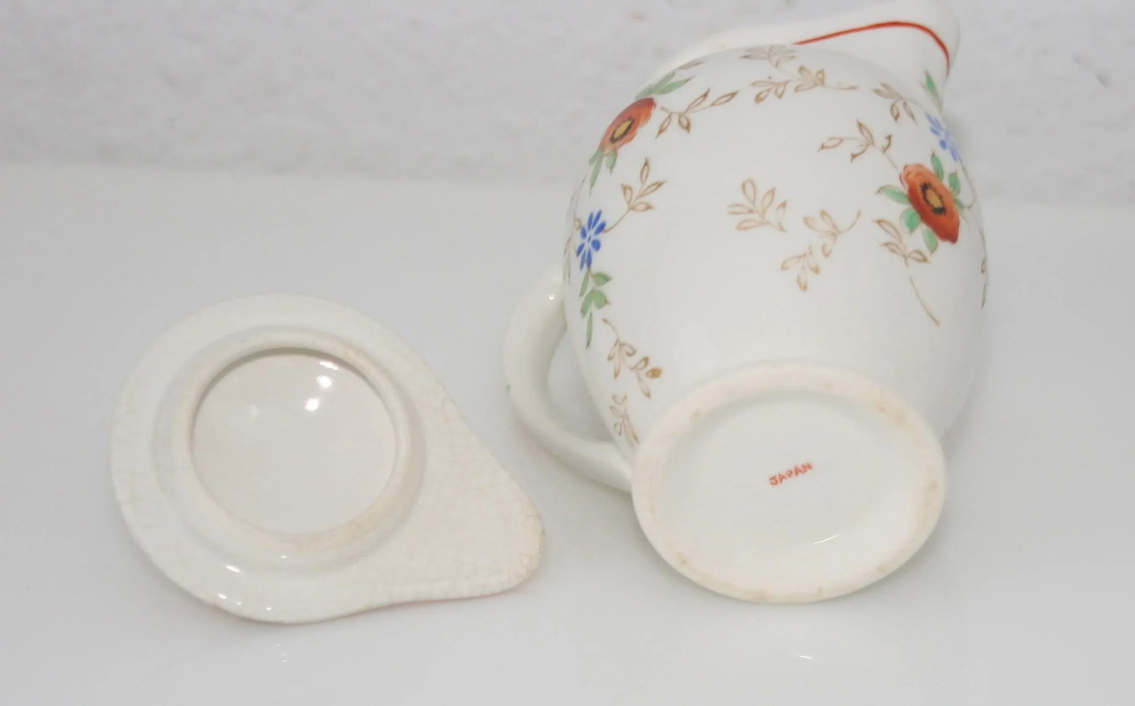 Antique Hand Painted Ceramic Floral Design Lidded Pitcher - 6