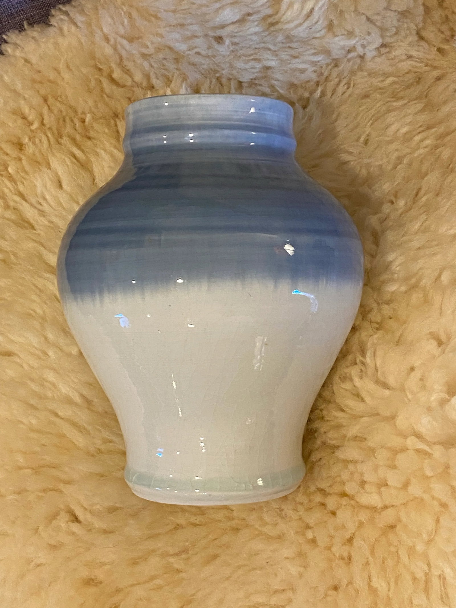 Vintage Glazed Blue Ombre Ceramic Studio Pottery Vase, Signed - 10