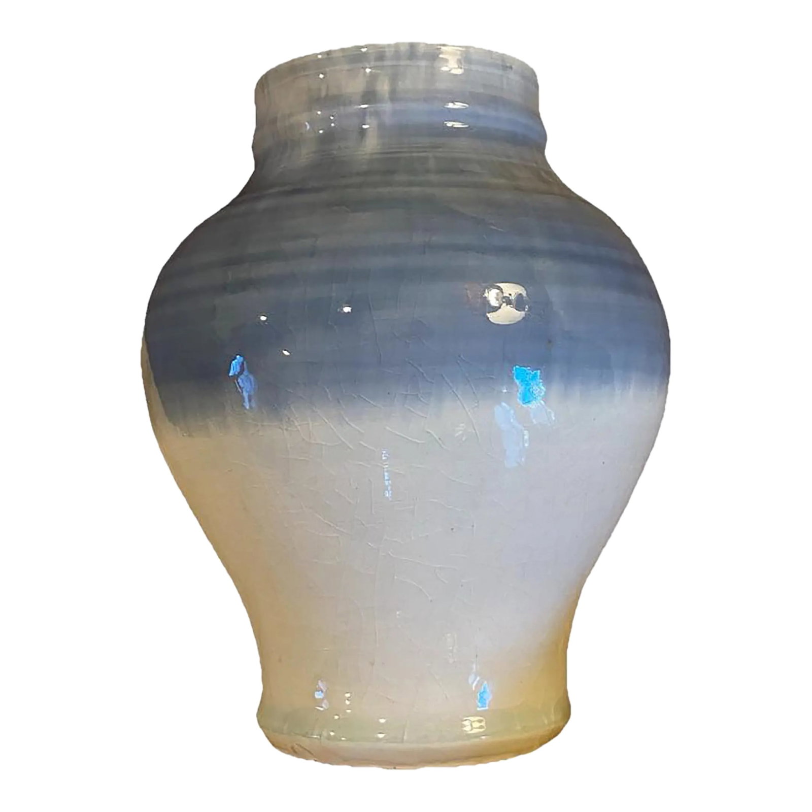 Vintage Glazed Blue Ombre Ceramic Studio Pottery Vase, Signed: This vintage glazed studio pottery vase is a beautiful addition to any collection. The vase measures 9 inches by 3.5 inches and features a stunning blue ombre pattern. The vase is signed and impressed