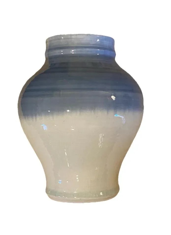 Vintage Glazed Blue Ombre Ceramic Studio Pottery Vase, Signed - 2