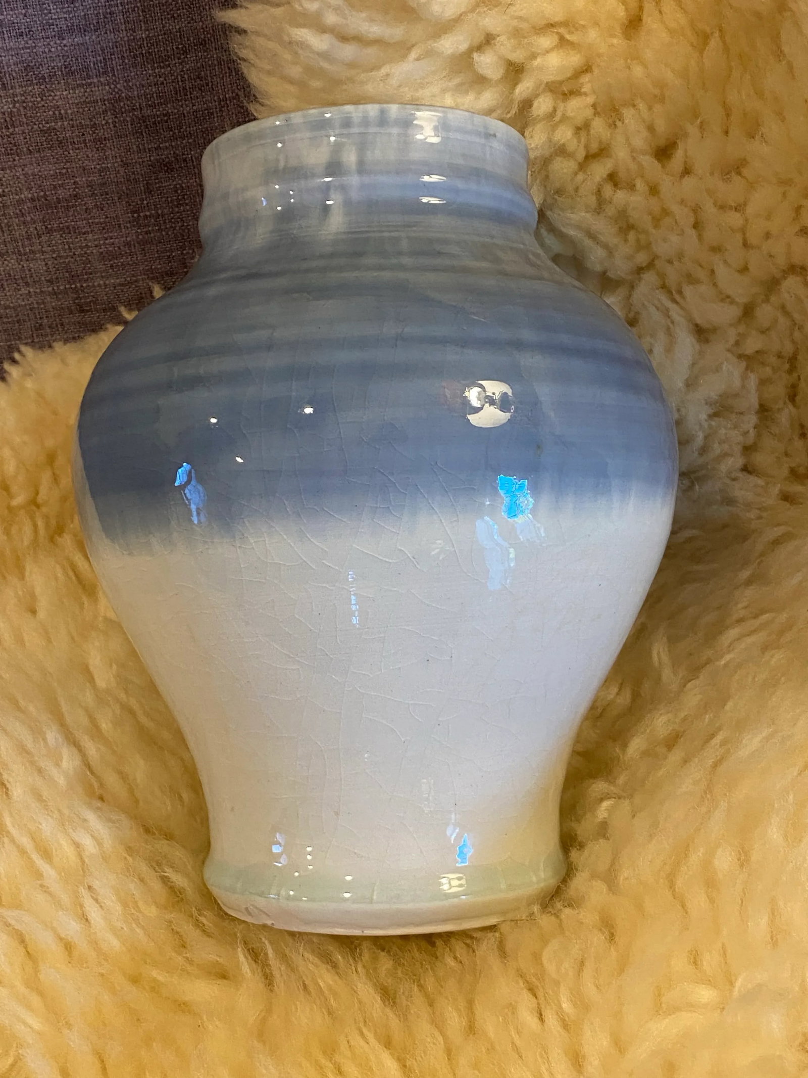 Vintage Glazed Blue Ombre Ceramic Studio Pottery Vase, Signed - 5