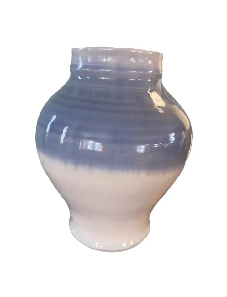 Vintage Glazed Blue Ombre Ceramic Studio Pottery Vase, Signed - 8
