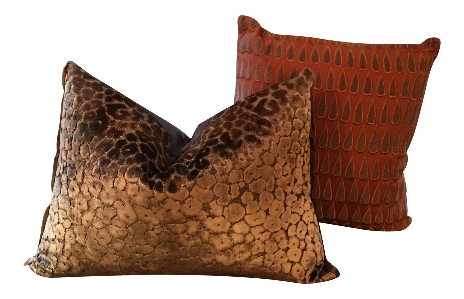 Designers Guild Faux Leopard Print Pillow: Luxurious velvet pillow in a smoky brown color. Faux silk back in a deeper shade of brown.. Contrast 1/2" gray flange, down fill, zipper. Condition: Imperfections: No Imperfections Condition Notes: