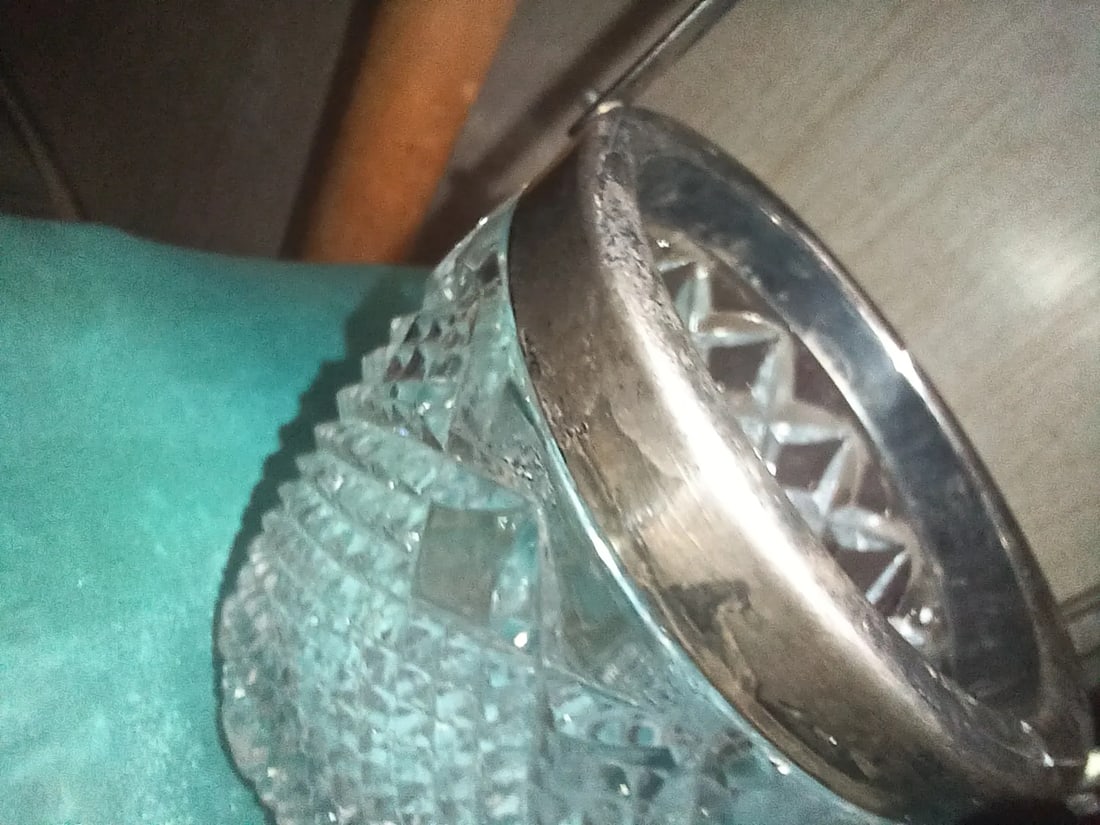 Antique Lead Crystal Silver Plated Handle and Rim Biscuit Cookie Jar or Small Ice Bucket - 4
