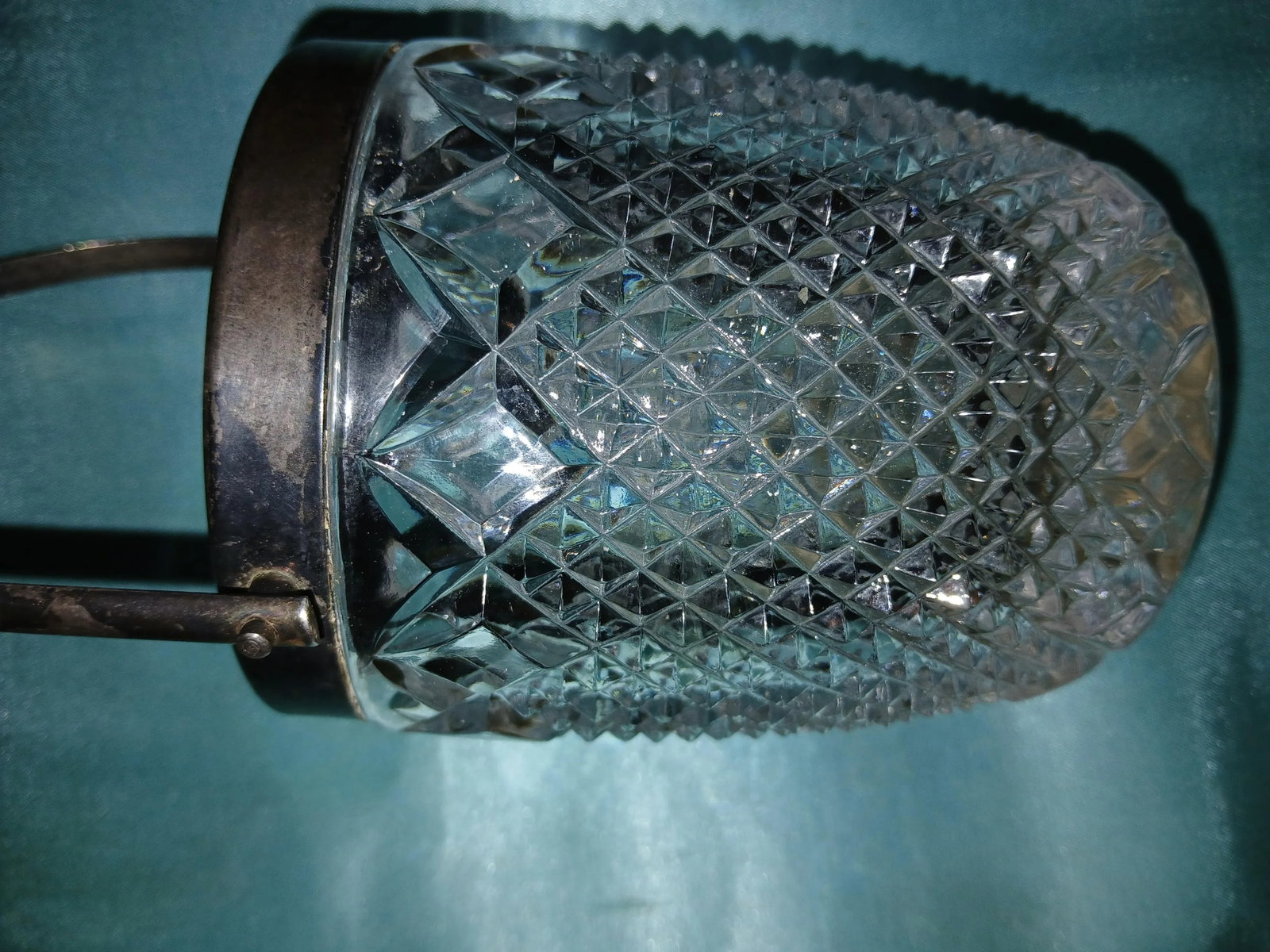 Antique Lead Crystal Silver Plated Handle and Rim Biscuit Cookie Jar or Small Ice Bucket - 5