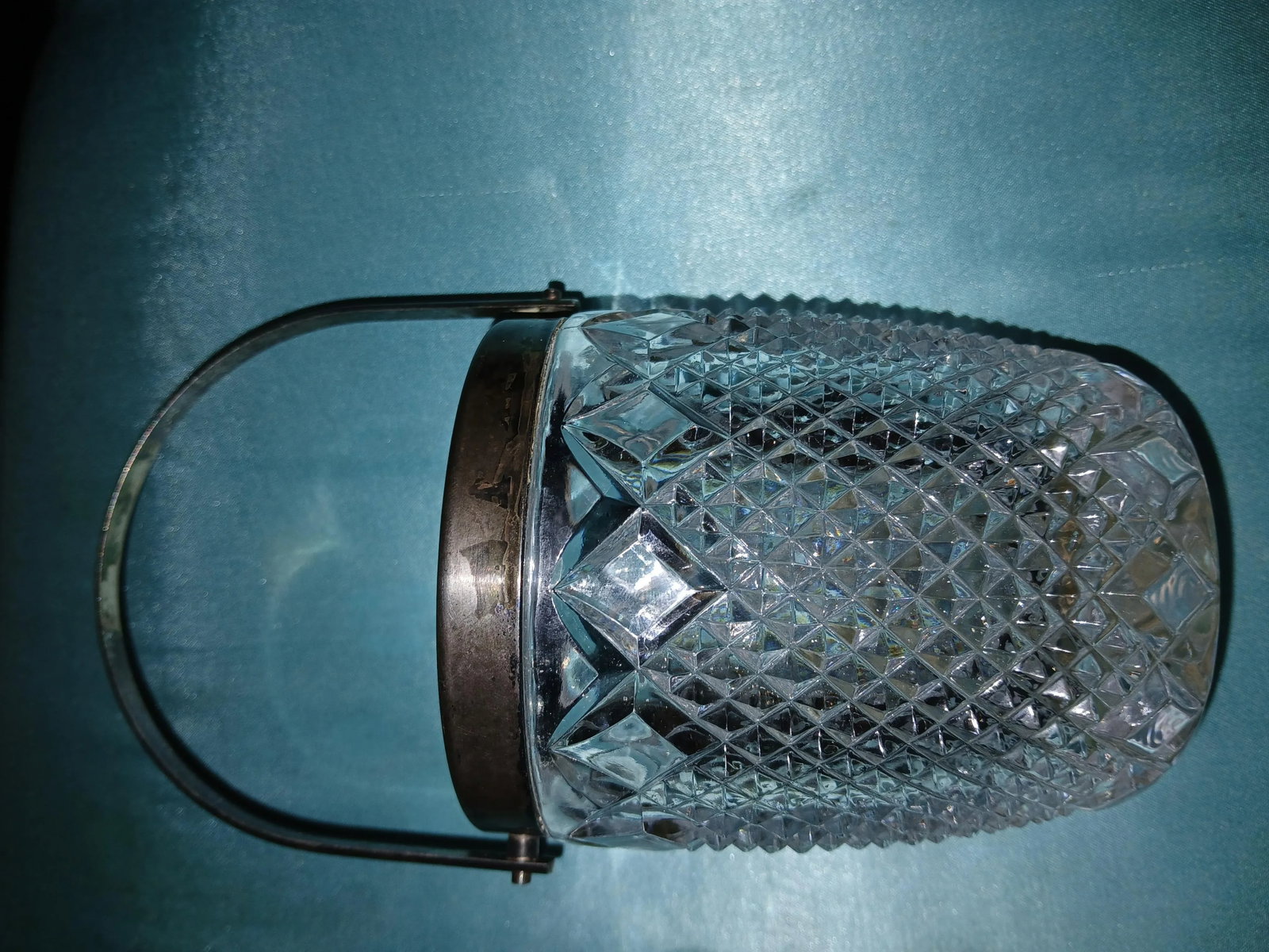 Antique Lead Crystal Silver Plated Handle and Rim Biscuit Cookie Jar or Small Ice Bucket - 6