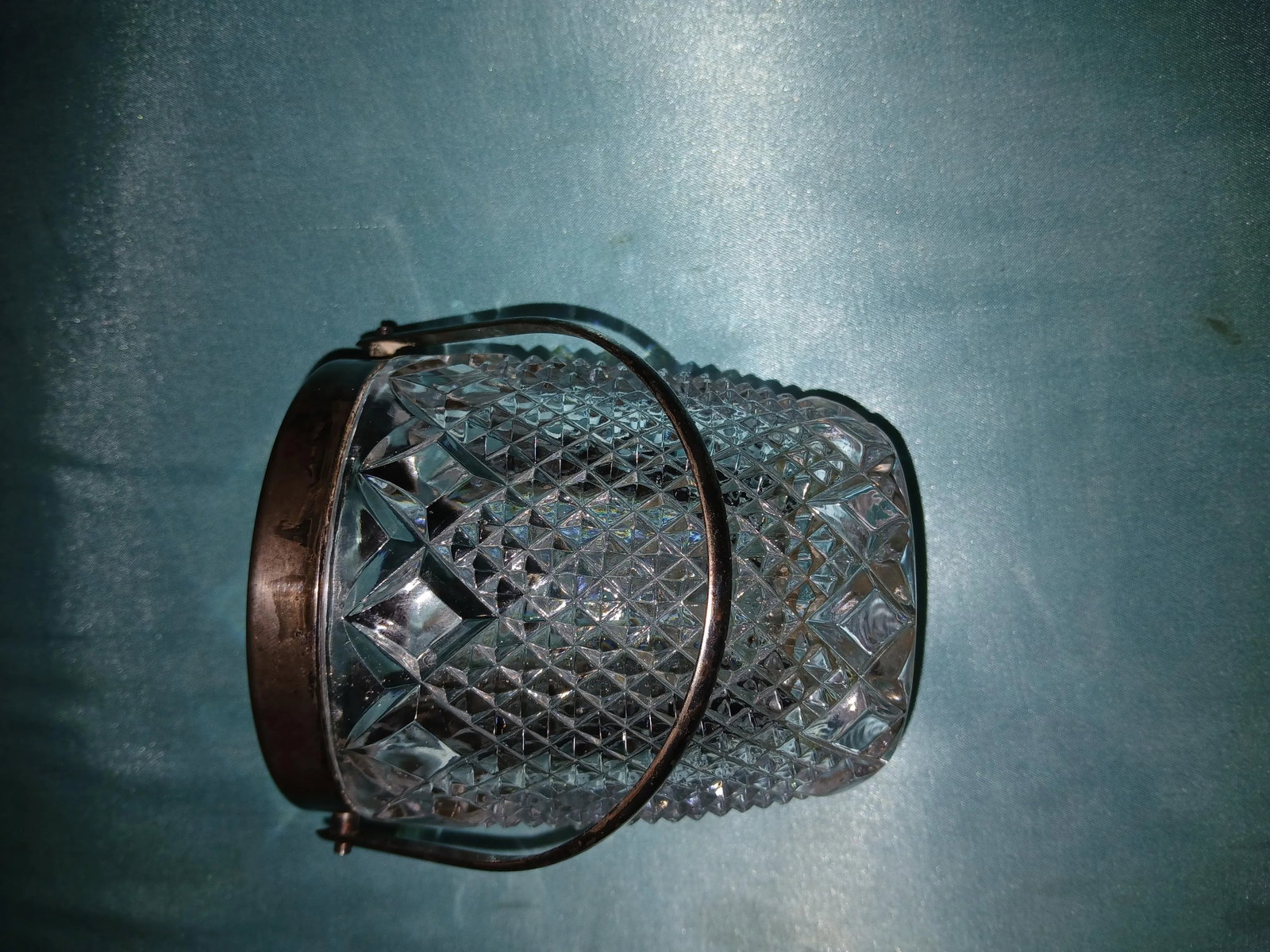 Antique Lead Crystal Silver Plated Handle and Rim Biscuit Cookie Jar or Small Ice Bucket - 7