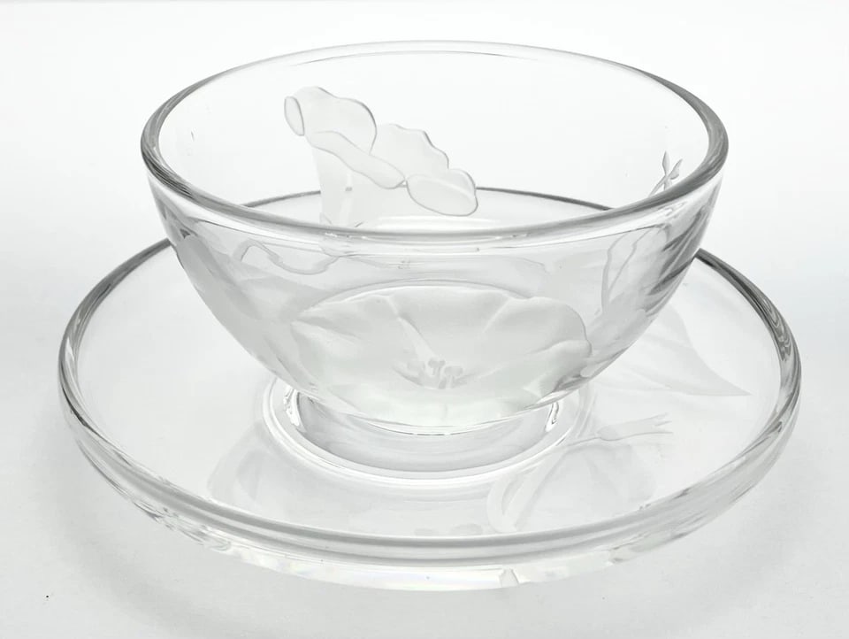 1940s Fostoria "Morning Glory" Crystal Mayonnaise Bowl & Underplate - 2