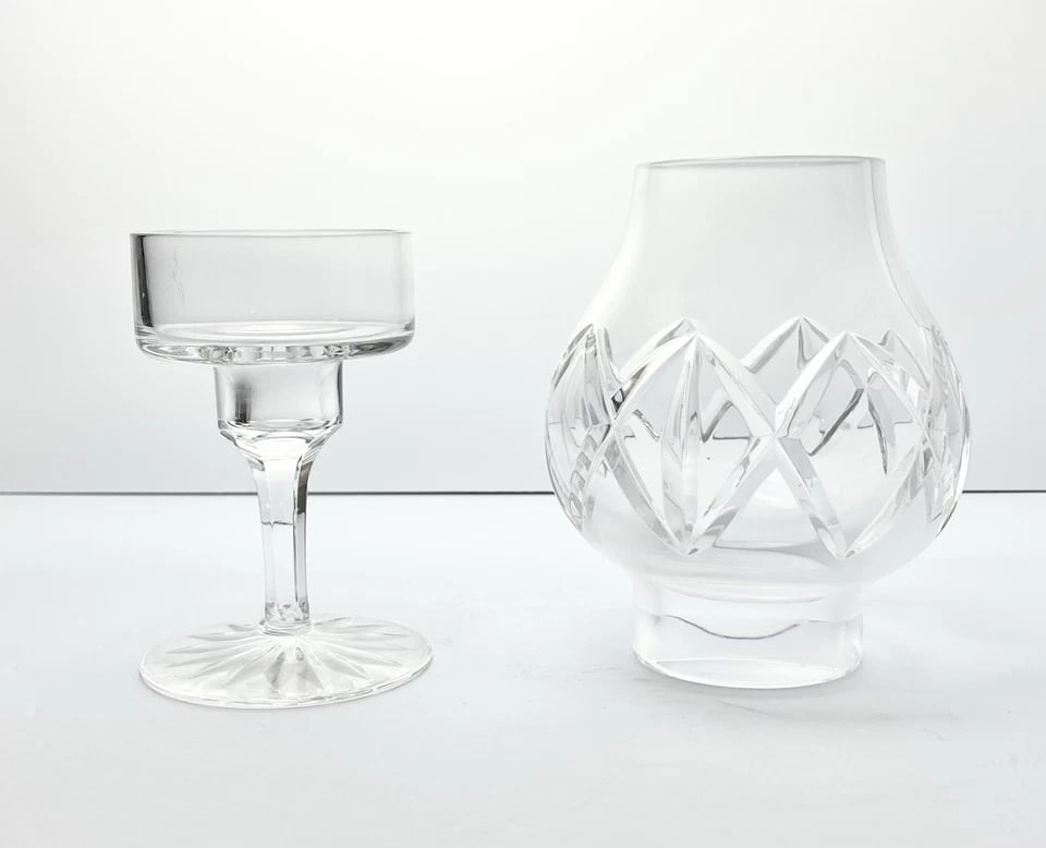 1990s Atlantis Crystal 2-Piece Candle Holder & Shade - 2