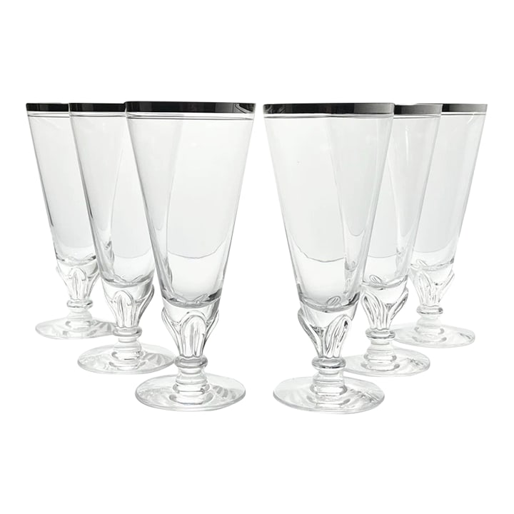 1950s Tiffin-Franciscan "Wedding Day" Set of 6 Iced Tea Glasses: 1950s Tiffin-Franciscan "Wedding Day" Set of 6 Iced Tea Glasses 7 1/2" 12oz Good vintage condition. No chips, cracks, or fleabites. Height 7 1/2" Length (Opening) 3 3/8" Holds 12oz Circa 1950-60s