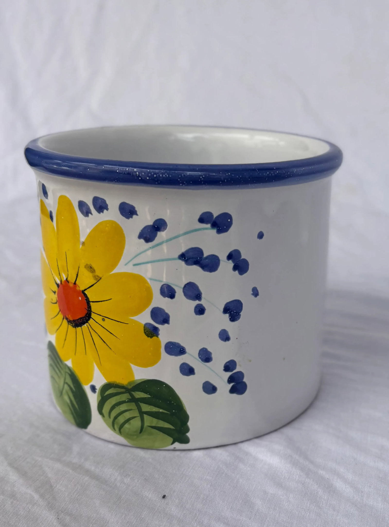 Vintage Italian Blue and White Ceramic Planter/Cachepot With Yellow Flower - 3