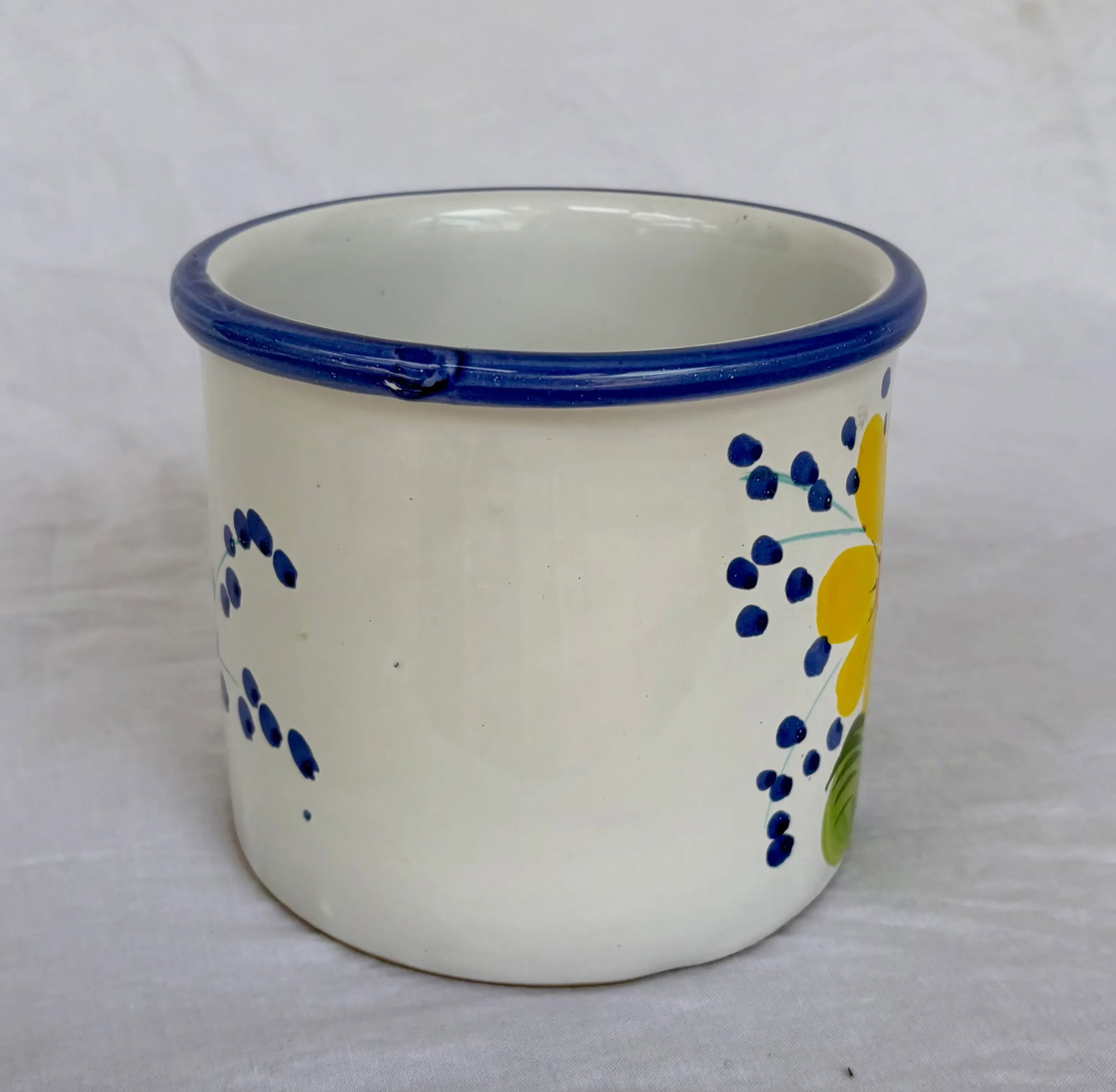 Vintage Italian Blue and White Ceramic Planter/Cachepot With Yellow Flower - 4