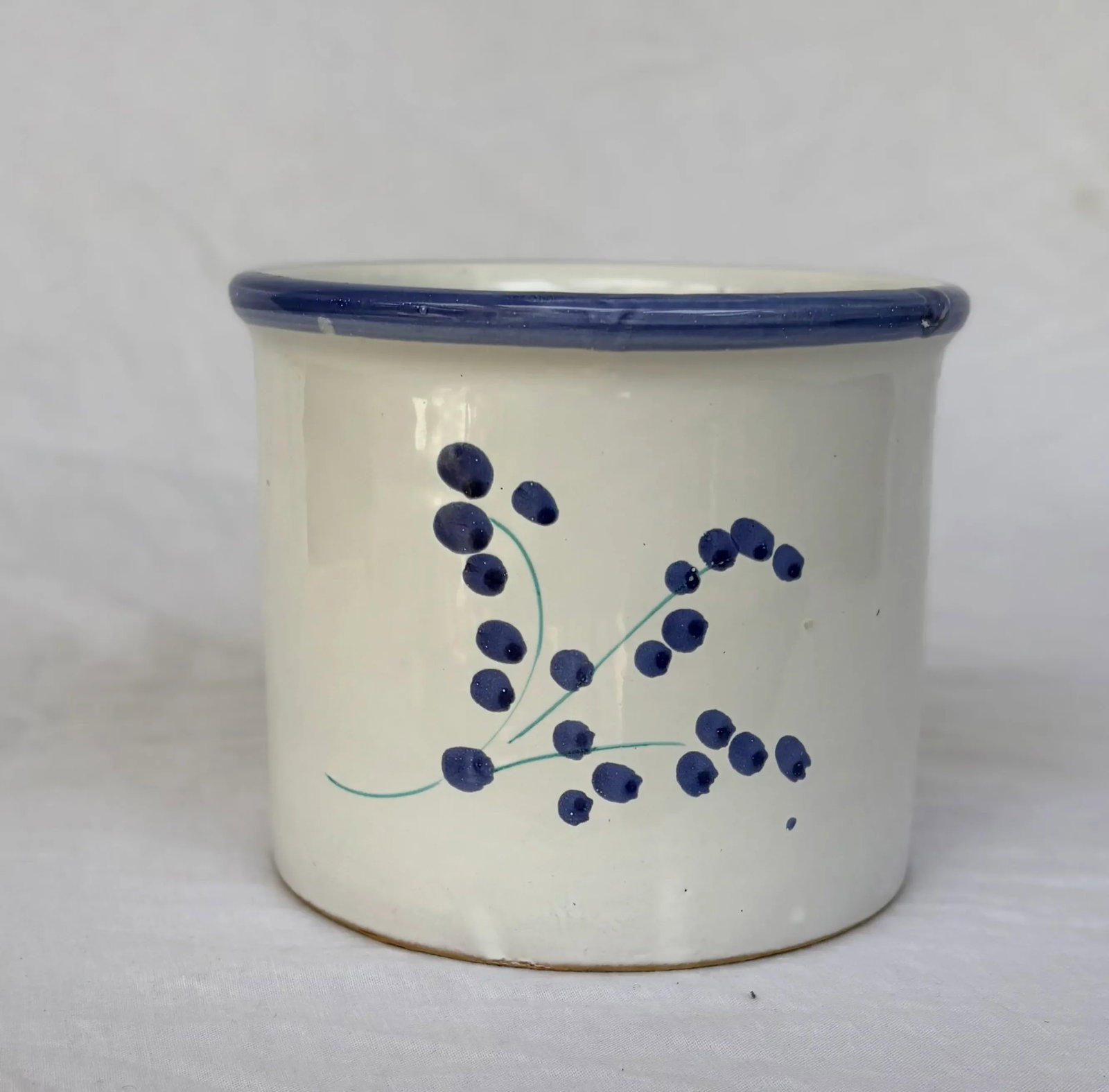 Vintage Italian Blue and White Ceramic Planter/Cachepot With Yellow Flower - 5