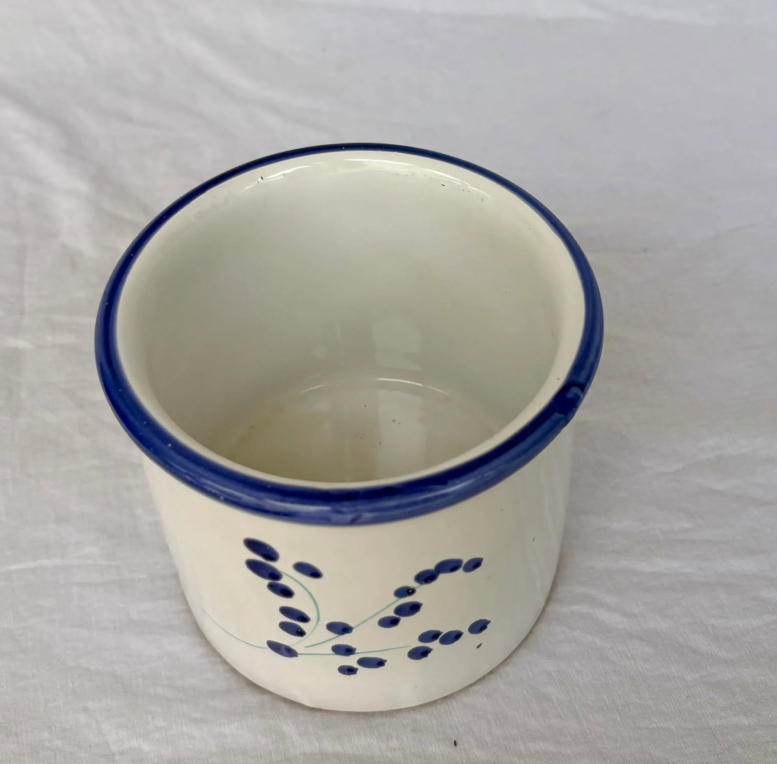 Vintage Italian Blue and White Ceramic Planter/Cachepot With Yellow Flower - 6