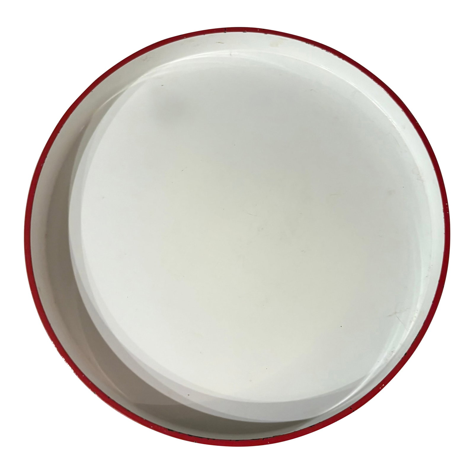 Round Red and White Lacquer Tray: This elegant round lacquer tray is suitable for serving or styling. Crafted of wood it features a two color lacquer finish of red on the outsde and rim and white on the insde. DIMENSIONS 13" x 13" PS: