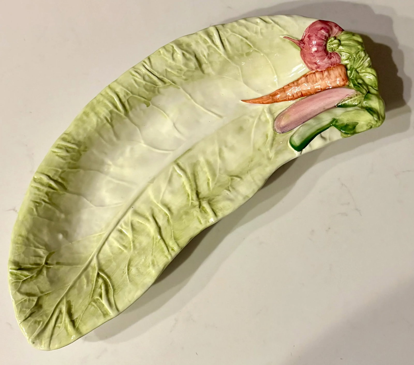 Vintage Trompe-l'Oeil Lettuce Leaf Shaped Vegetable Serving Platter by Vietri - 2