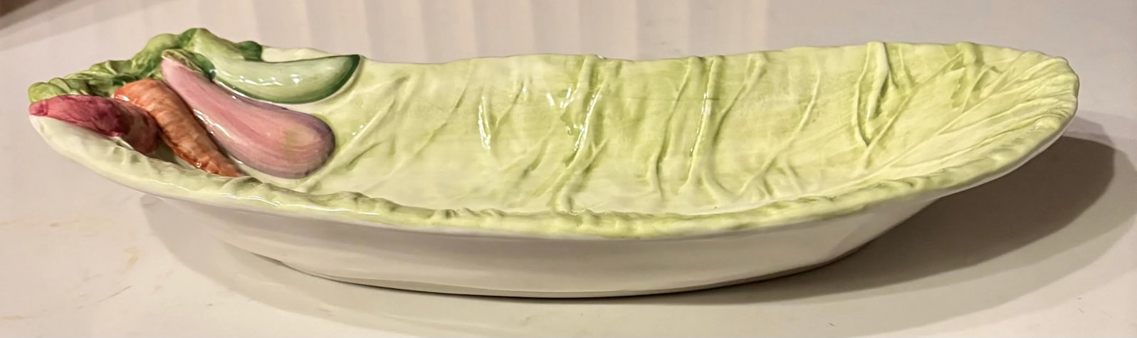 Vintage Trompe-l'Oeil Lettuce Leaf Shaped Vegetable Serving Platter by Vietri - 4