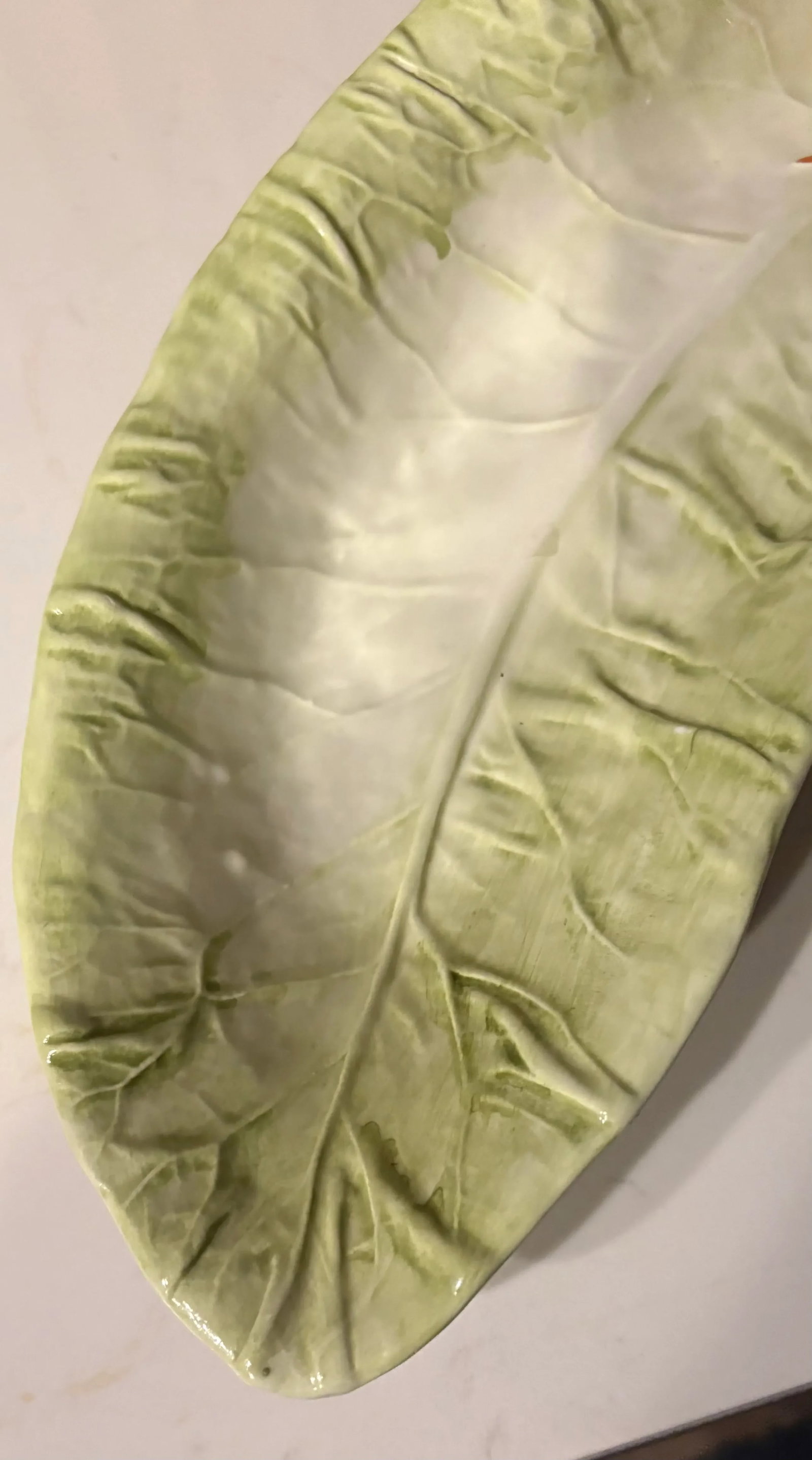Vintage Trompe-l'Oeil Lettuce Leaf Shaped Vegetable Serving Platter by Vietri - 6