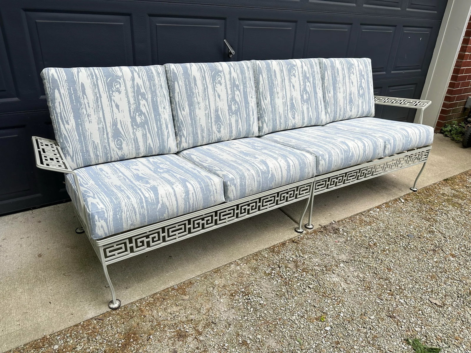 Vintage Meadowcraft Greek Key Outdoor Wrought Iron Patio Seating & Tables, Attributed -Set of Six - 3
