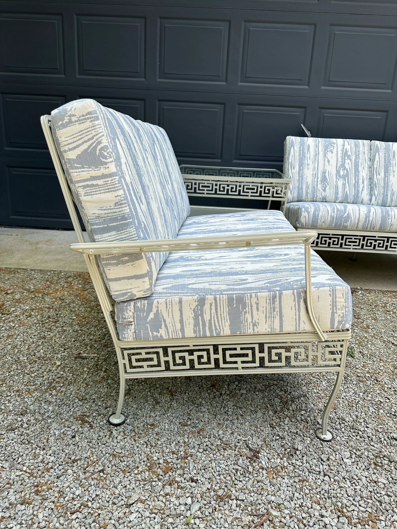 Vintage Meadowcraft Greek Key Outdoor Wrought Iron Patio Seating & Tables, Attributed -Set of Six - 4