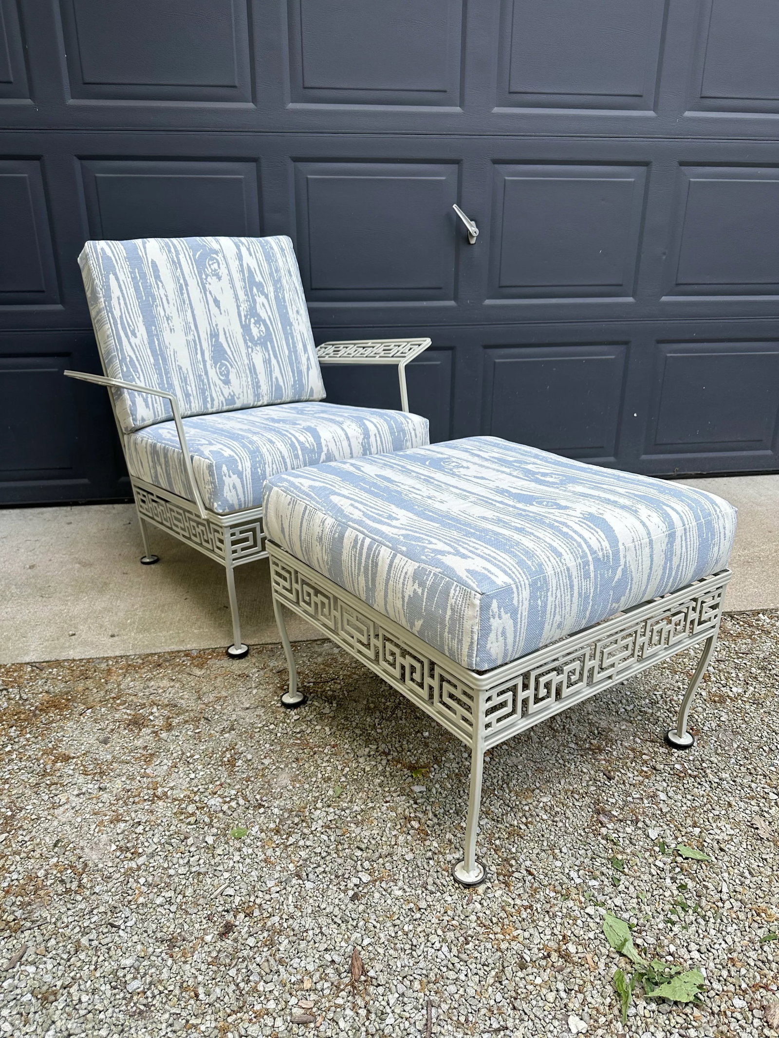 Vintage Meadowcraft Greek Key Outdoor Wrought Iron Patio Seating & Tables, Attributed -Set of Six - 5