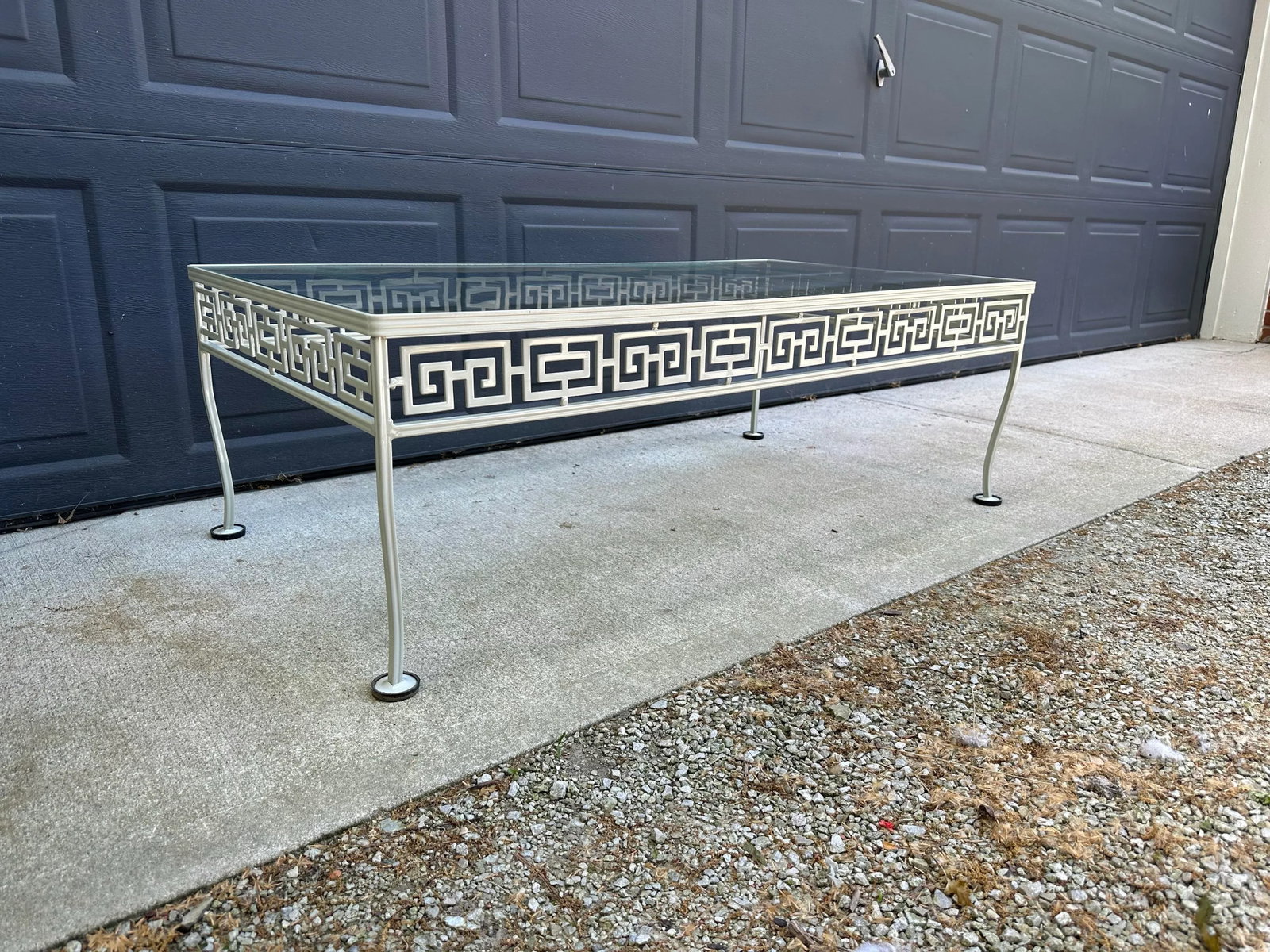 Vintage Meadowcraft Greek Key Outdoor Wrought Iron Patio Seating & Tables, Attributed -Set of Six - 7