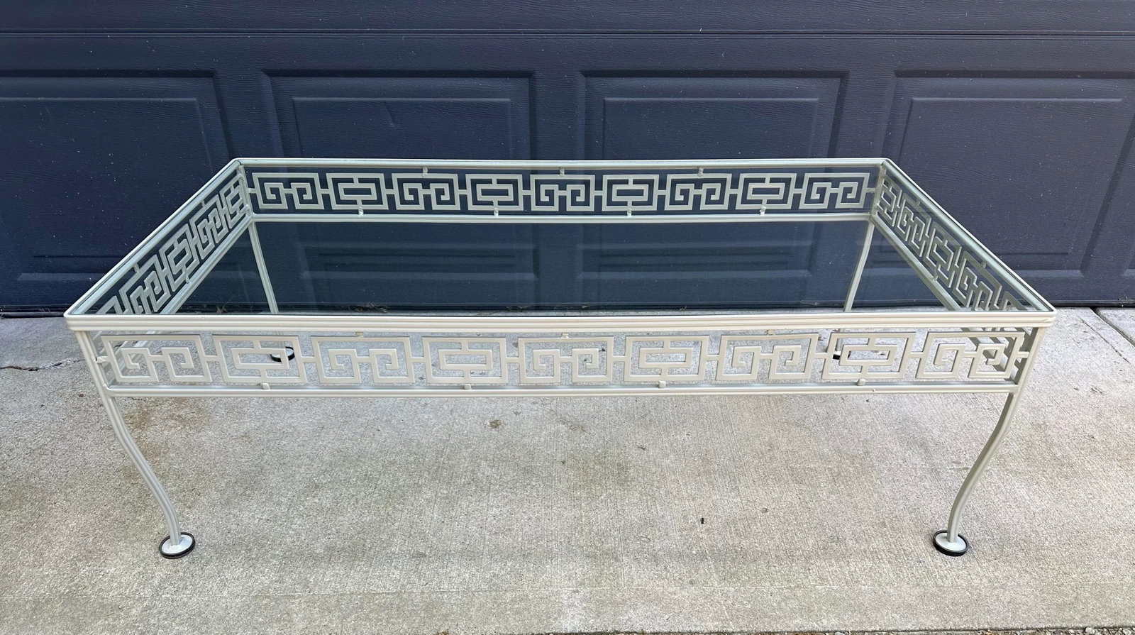 Vintage Meadowcraft Greek Key Outdoor Wrought Iron Patio Seating & Tables, Attributed -Set of Six - 8