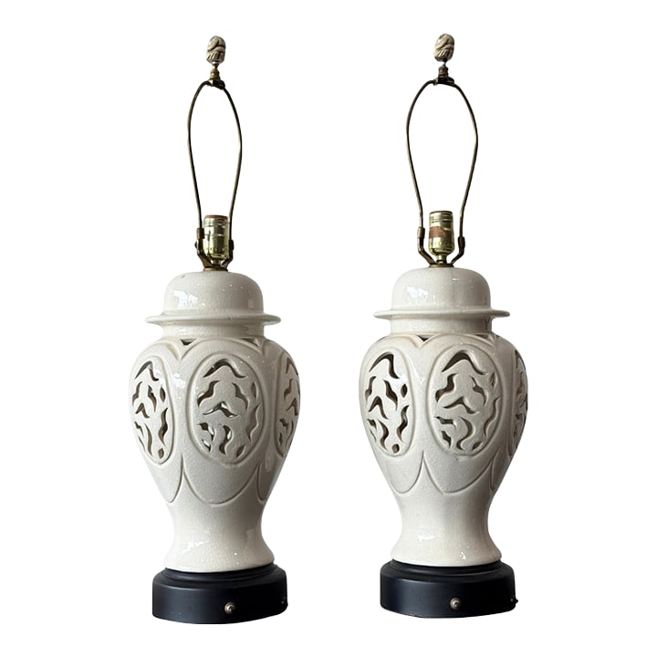Pair of Vintage Table Lamps - Mid Century: This is a beautiful set of mid-century table lamps with a pierced design. Elegant and sophisticated...these can go with almost any design. The pierced design is functional as there is also a